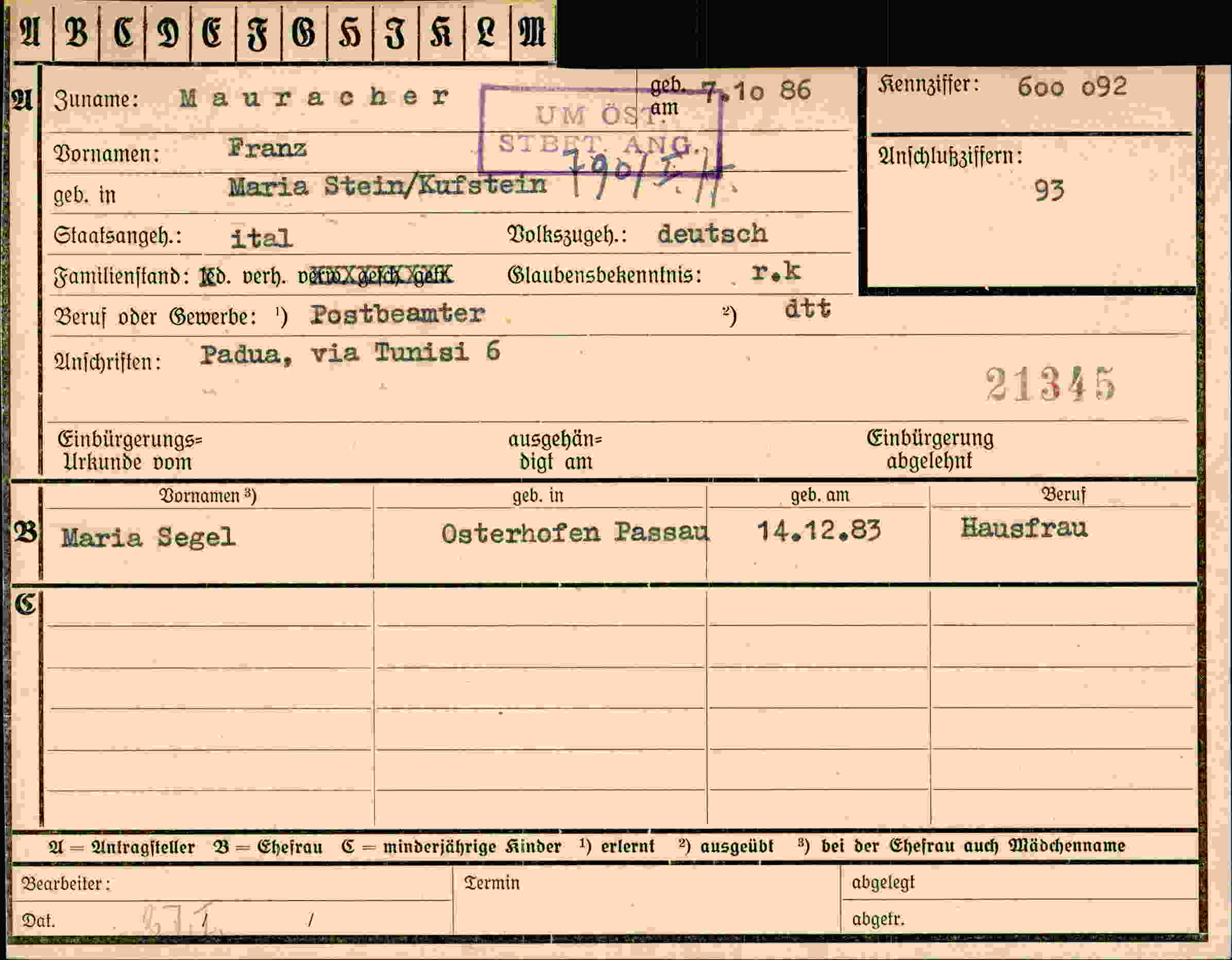 Dokument für Franz Mauracher