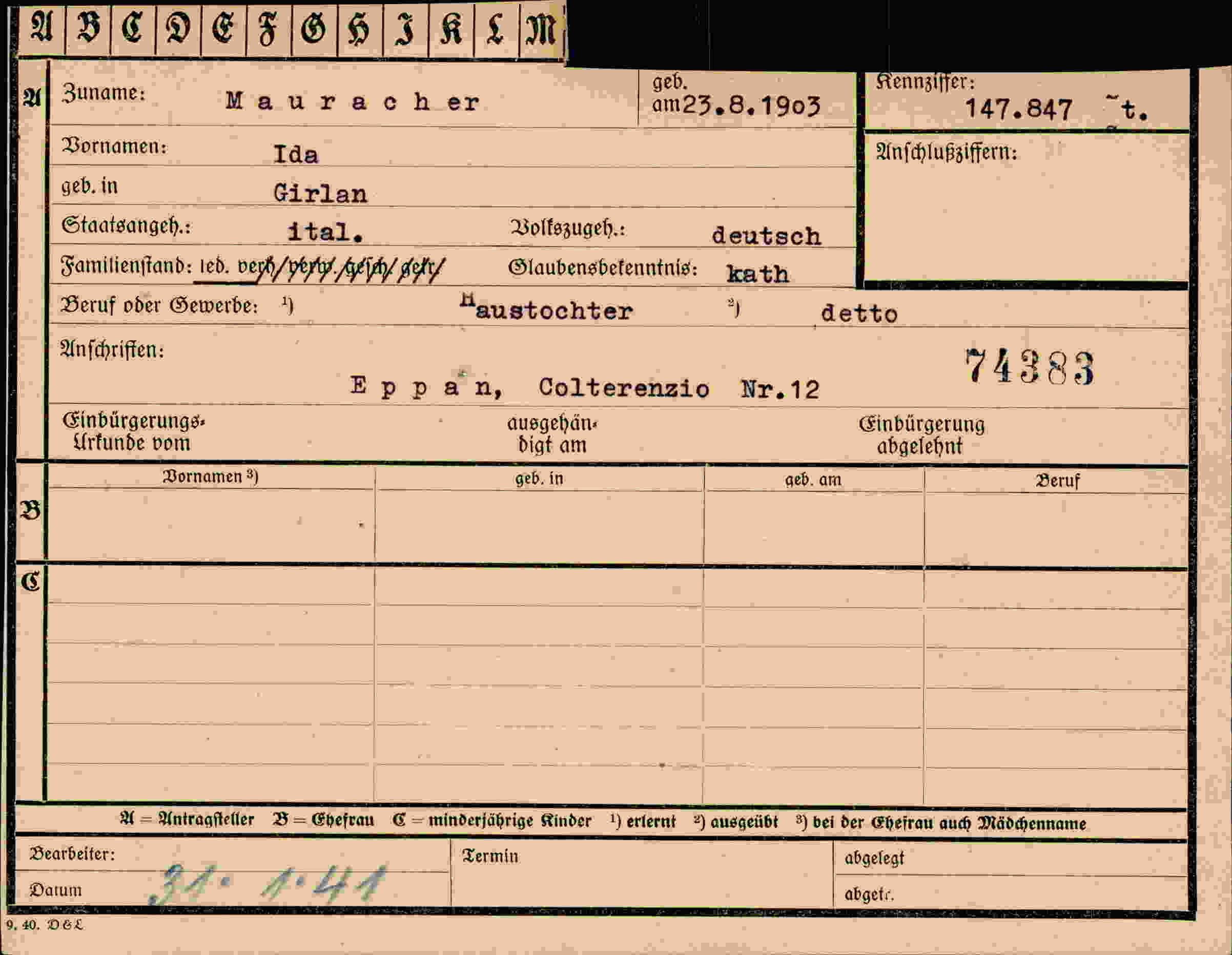 Vorderseite des Dokuments