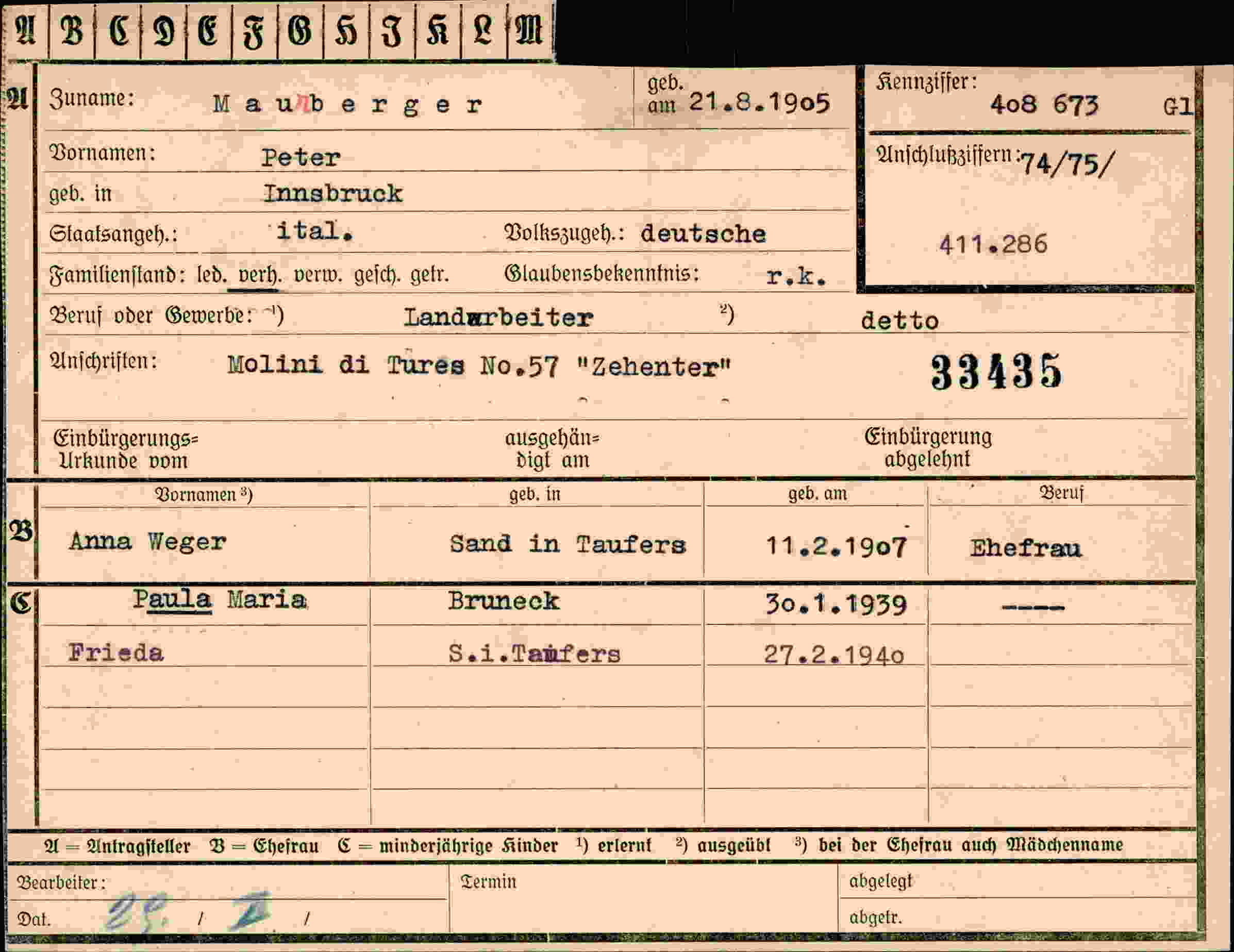 Vorderseite des Dokuments