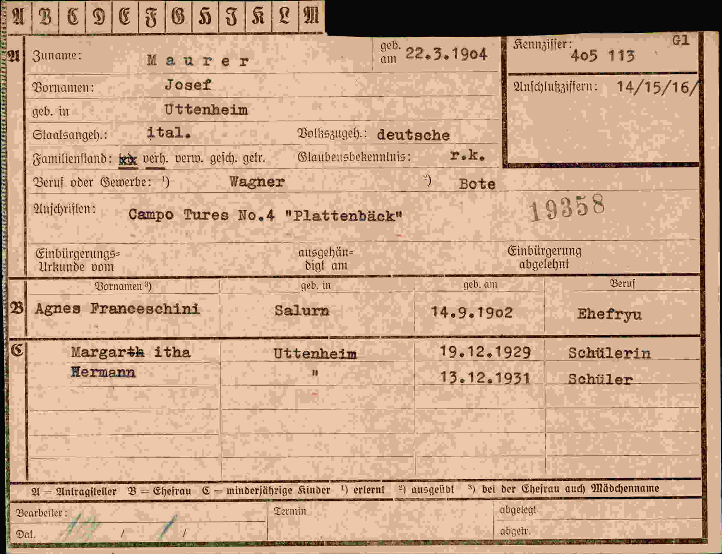 Vorderseite des Dokuments