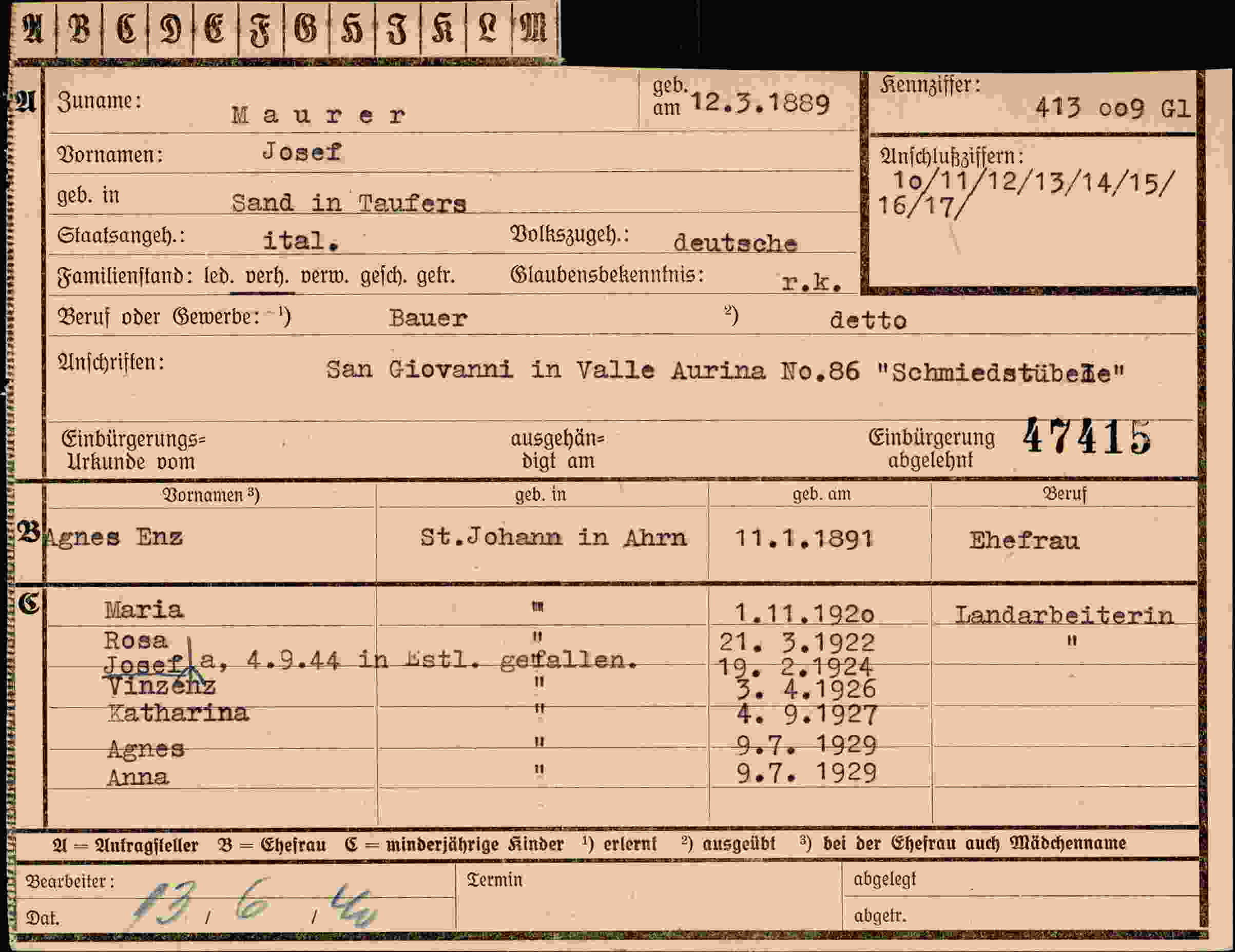 Vorderseite des Dokuments