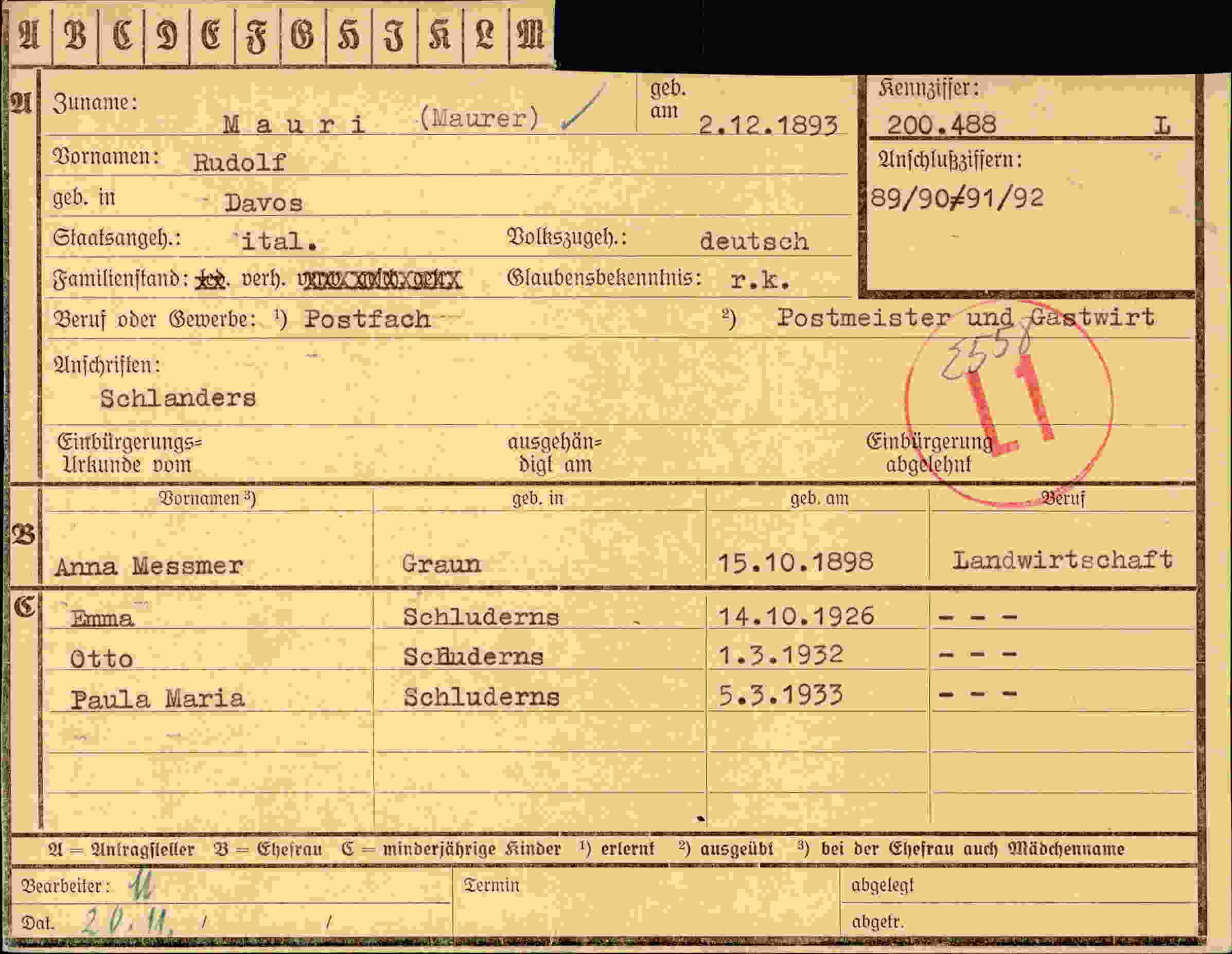 Dokument für Rudolf Maur i