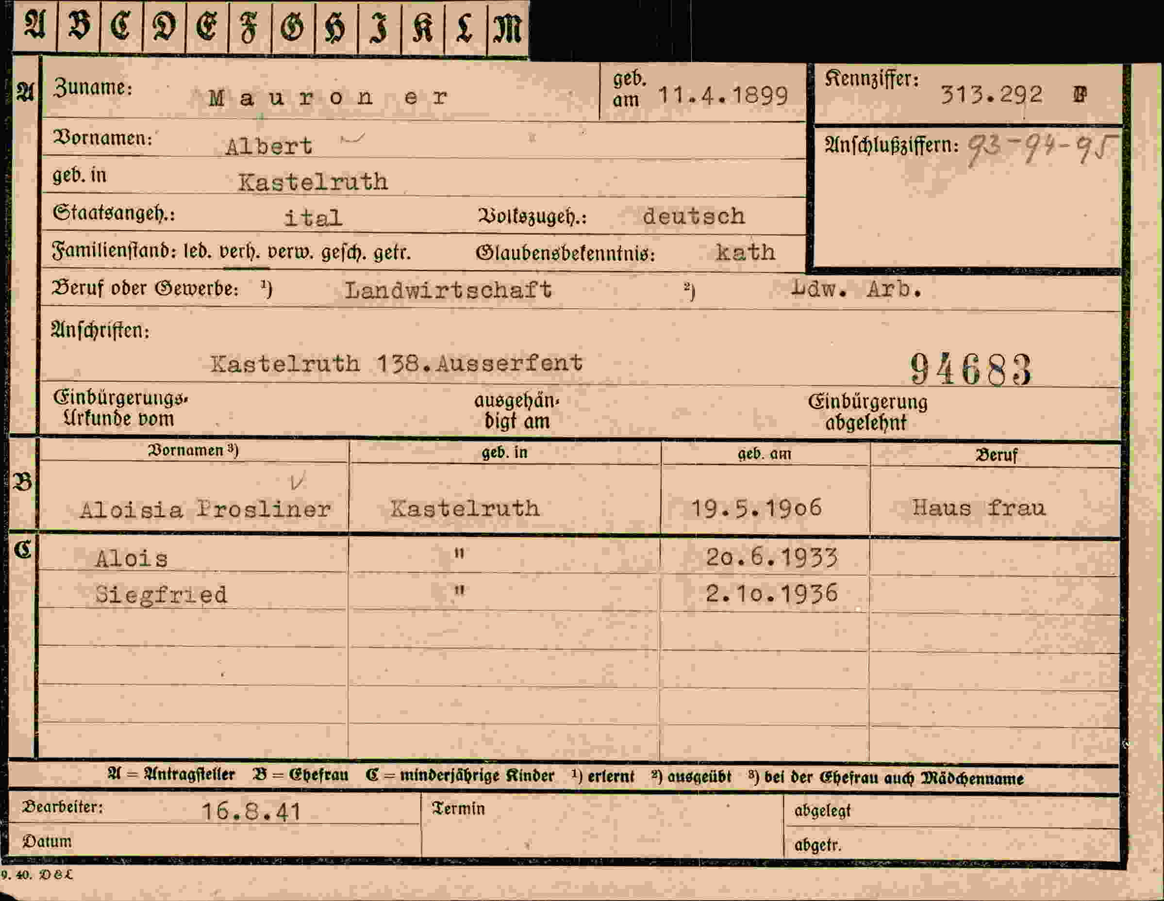 Dokument für Albert Mauroner
