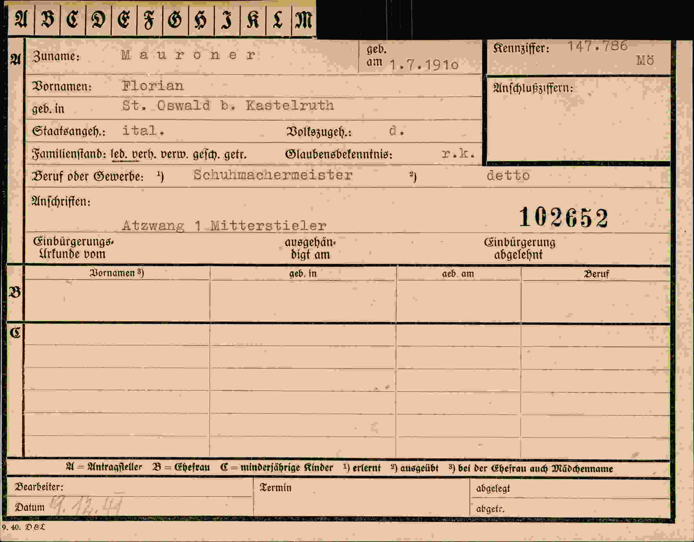 Vorderseite des Dokuments