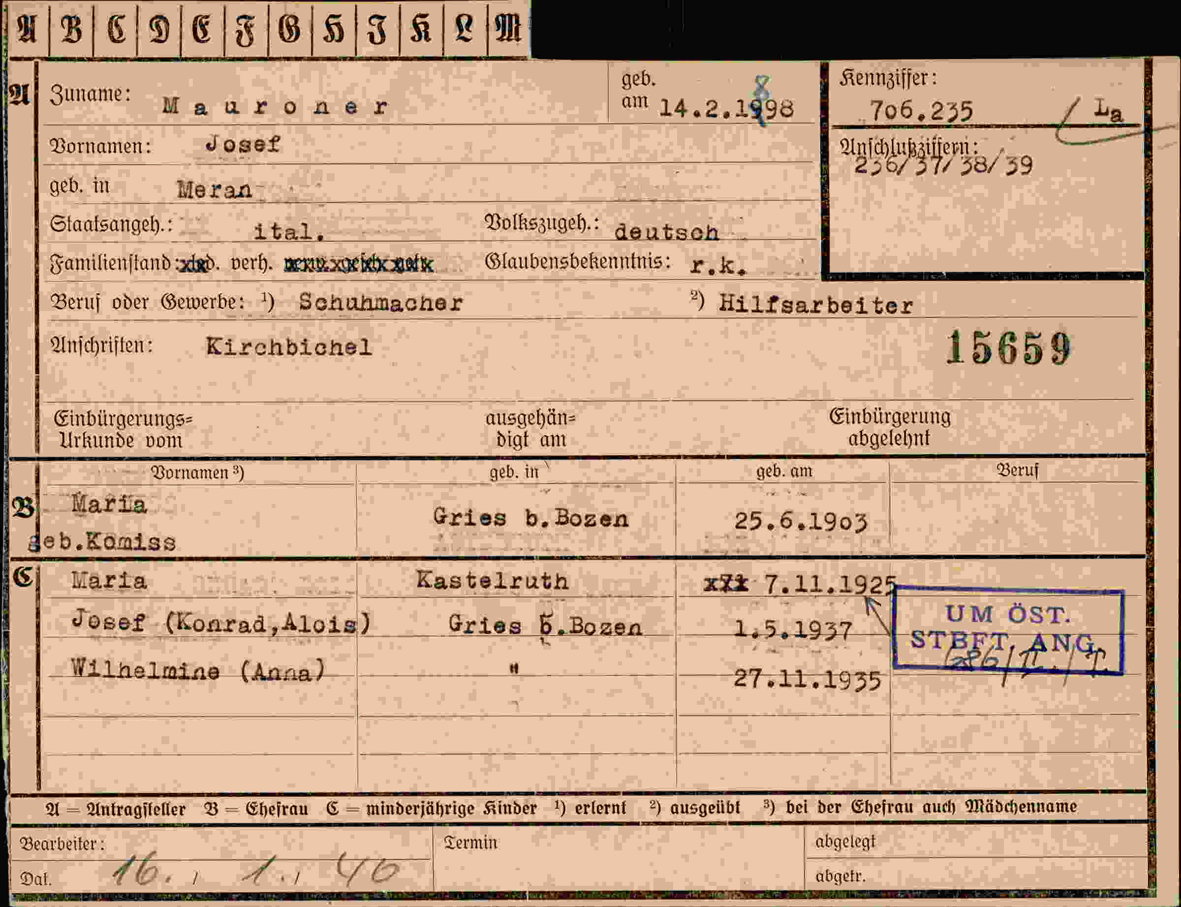 Dokument für Josef Mauroner