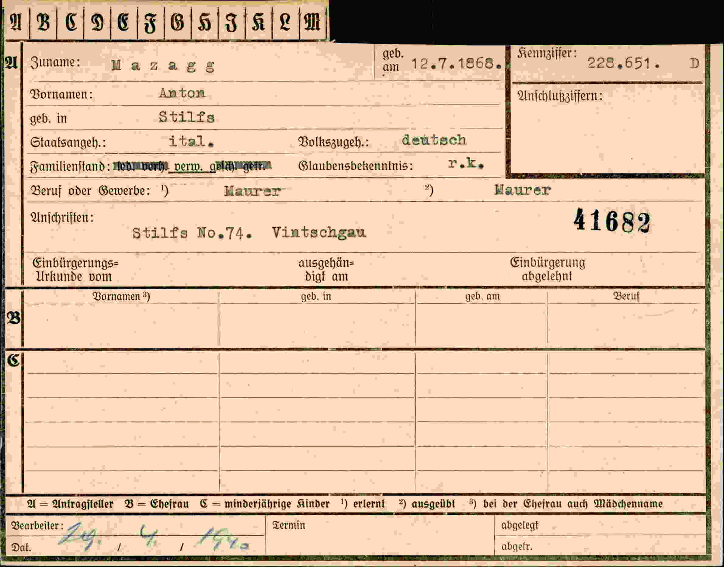 Vorderseite des Dokuments