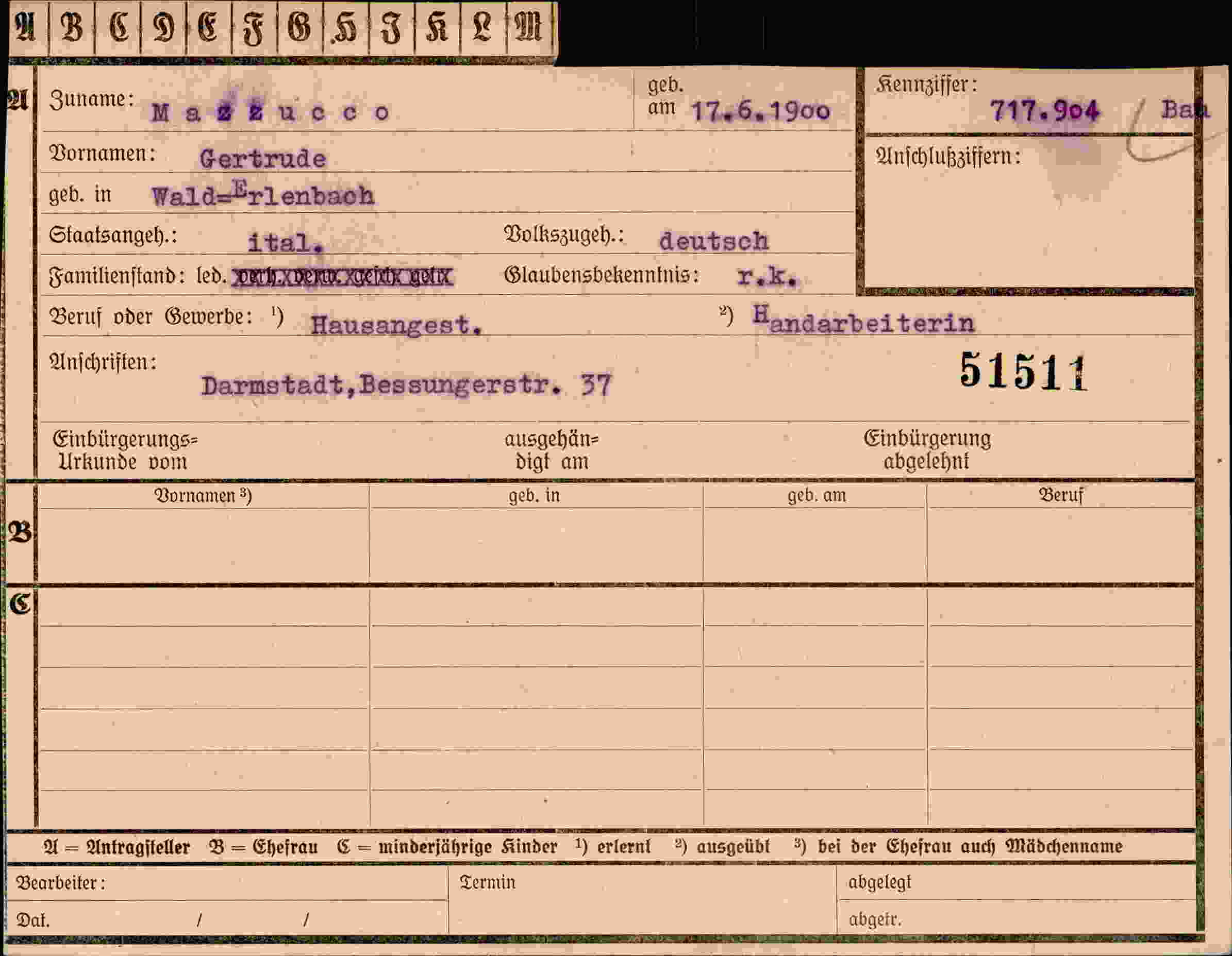 Dokument für Gertrude Mazuco