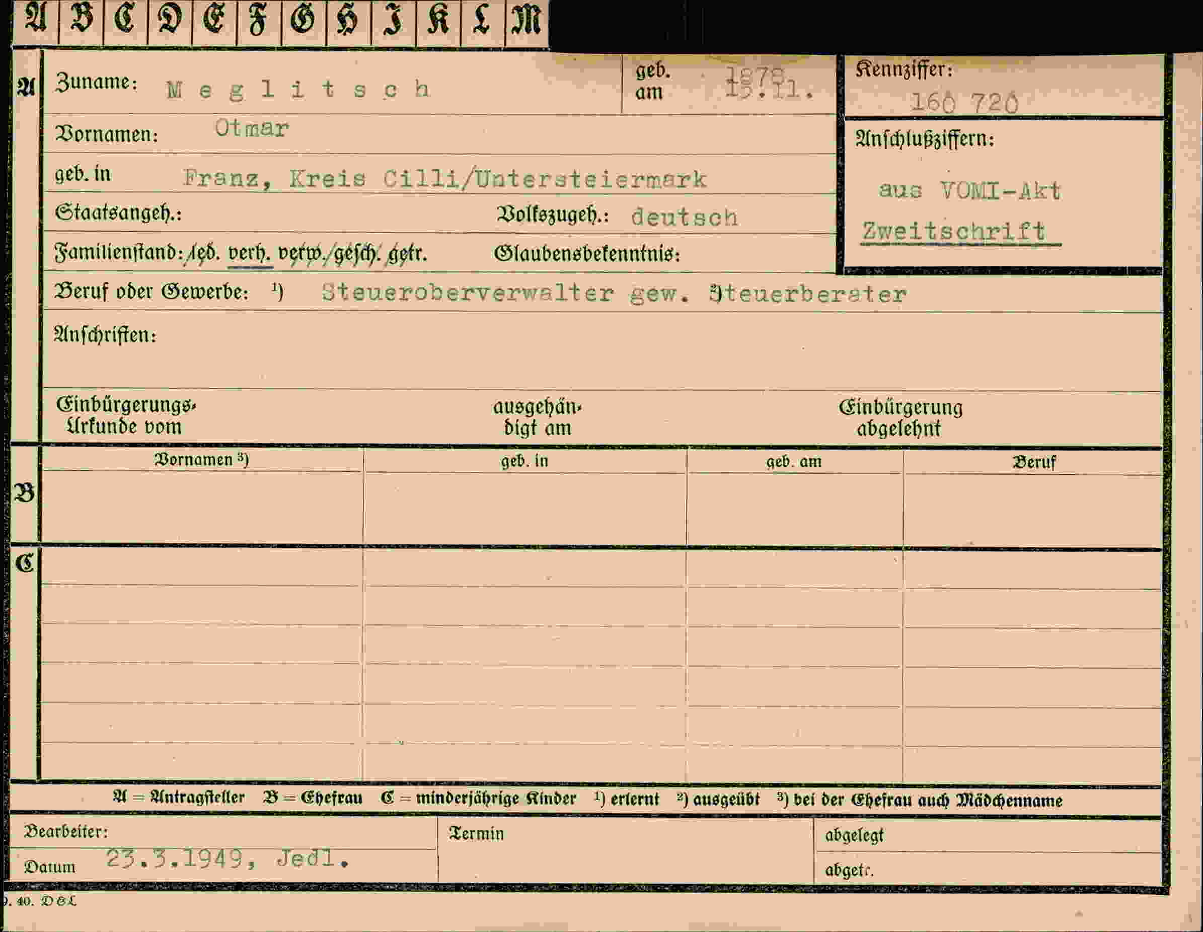 Dokument für Otmar Meglitsch