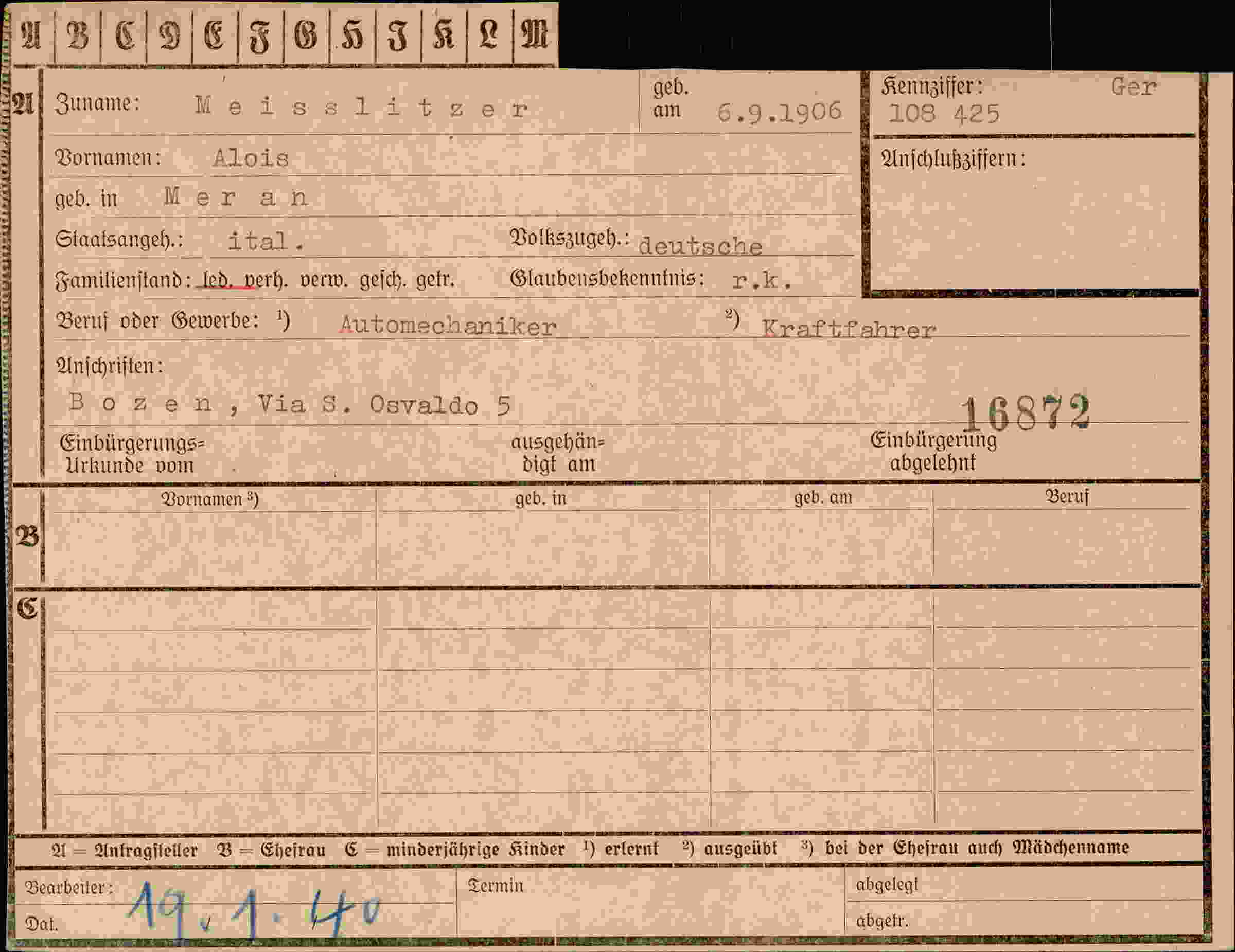 Dokument für Alois Meisslitzer