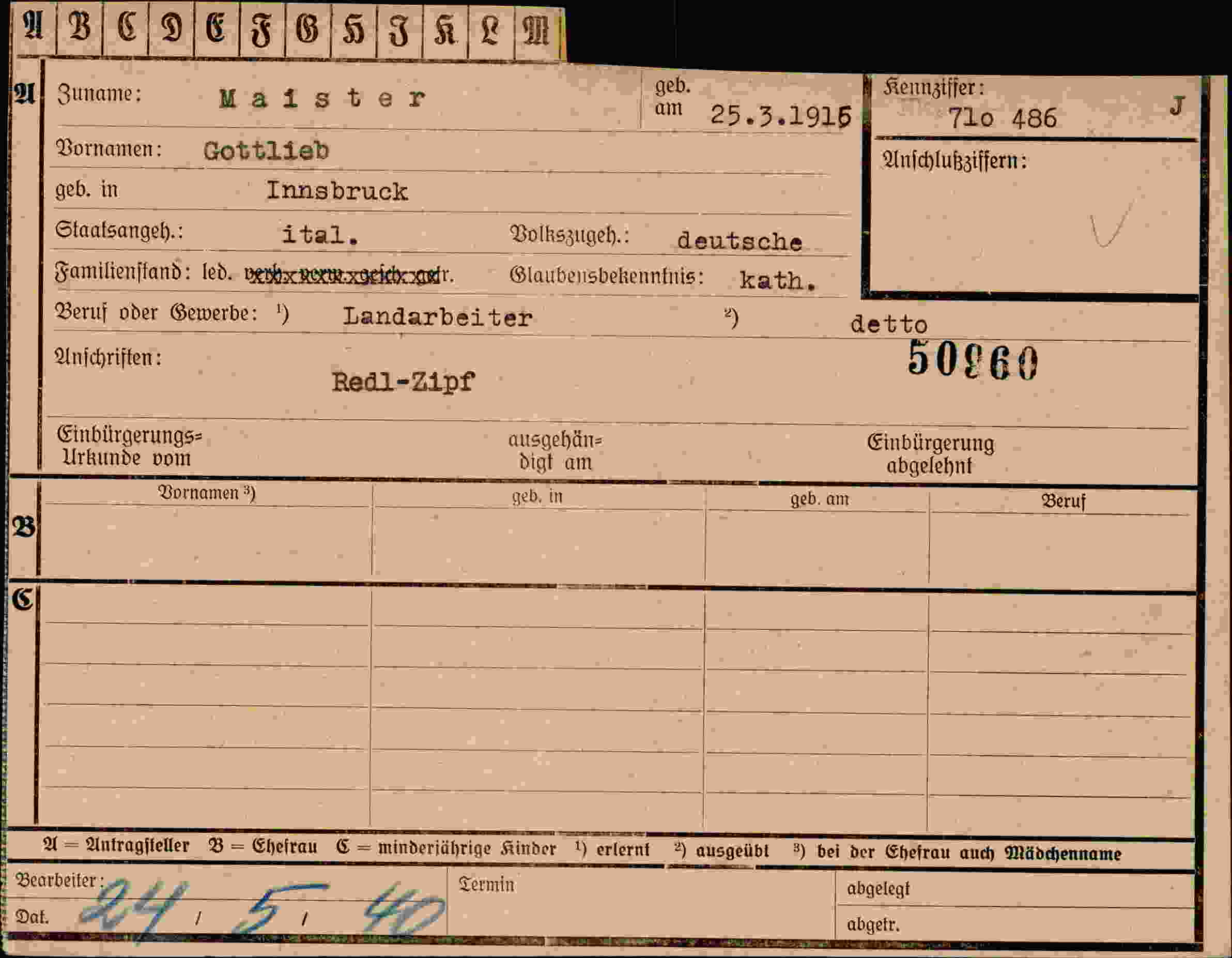 Vorderseite des Dokuments
