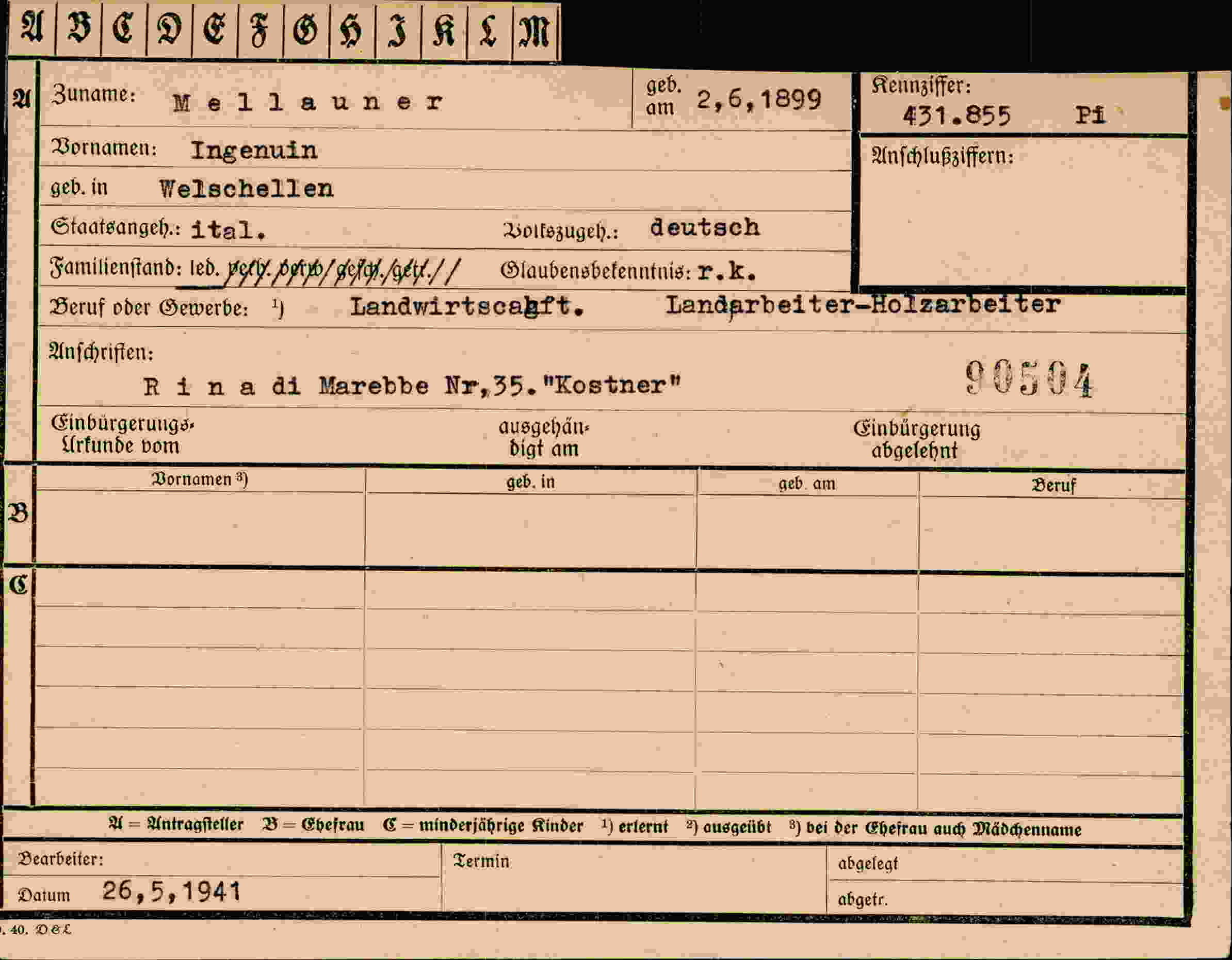 Vorderseite des Dokuments