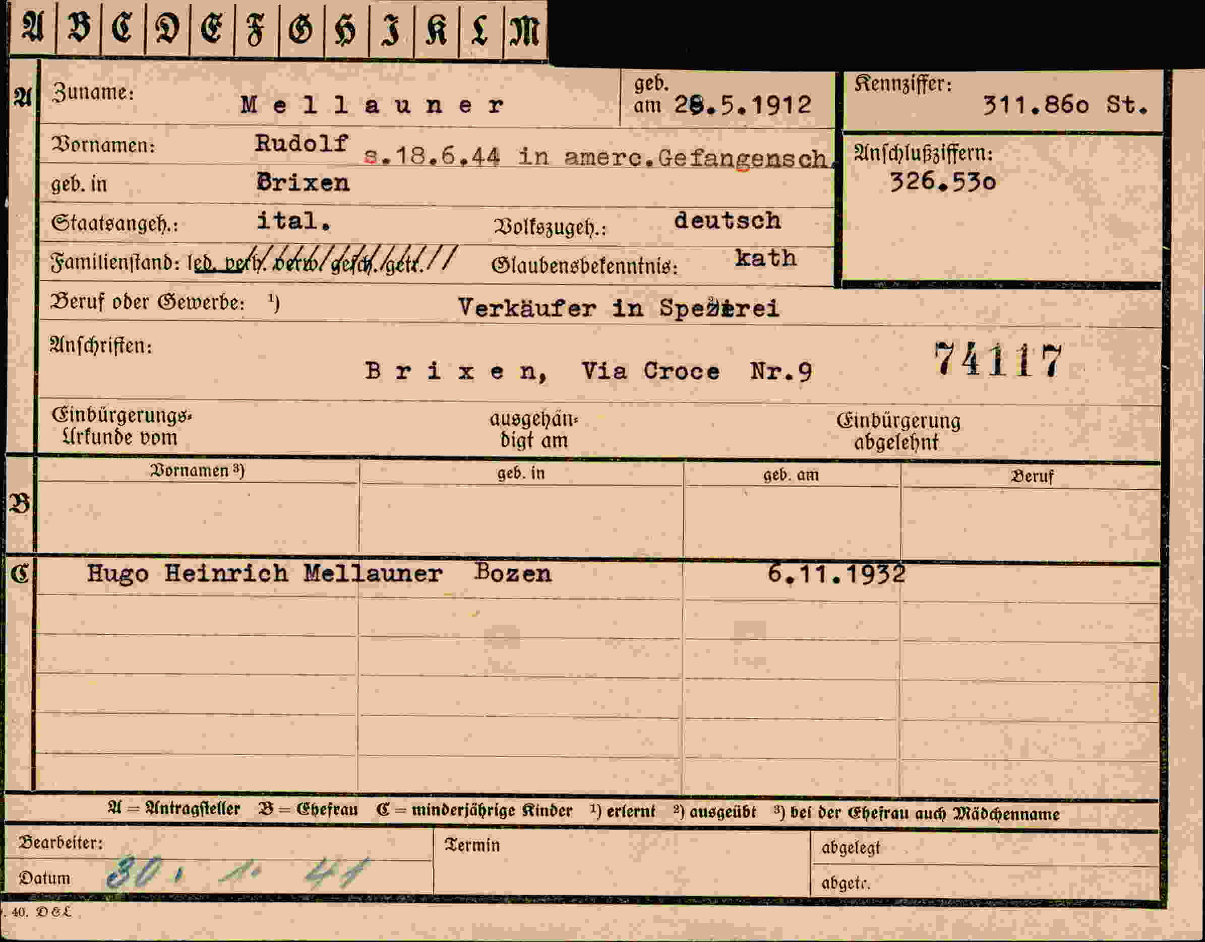 Vorderseite des Dokuments