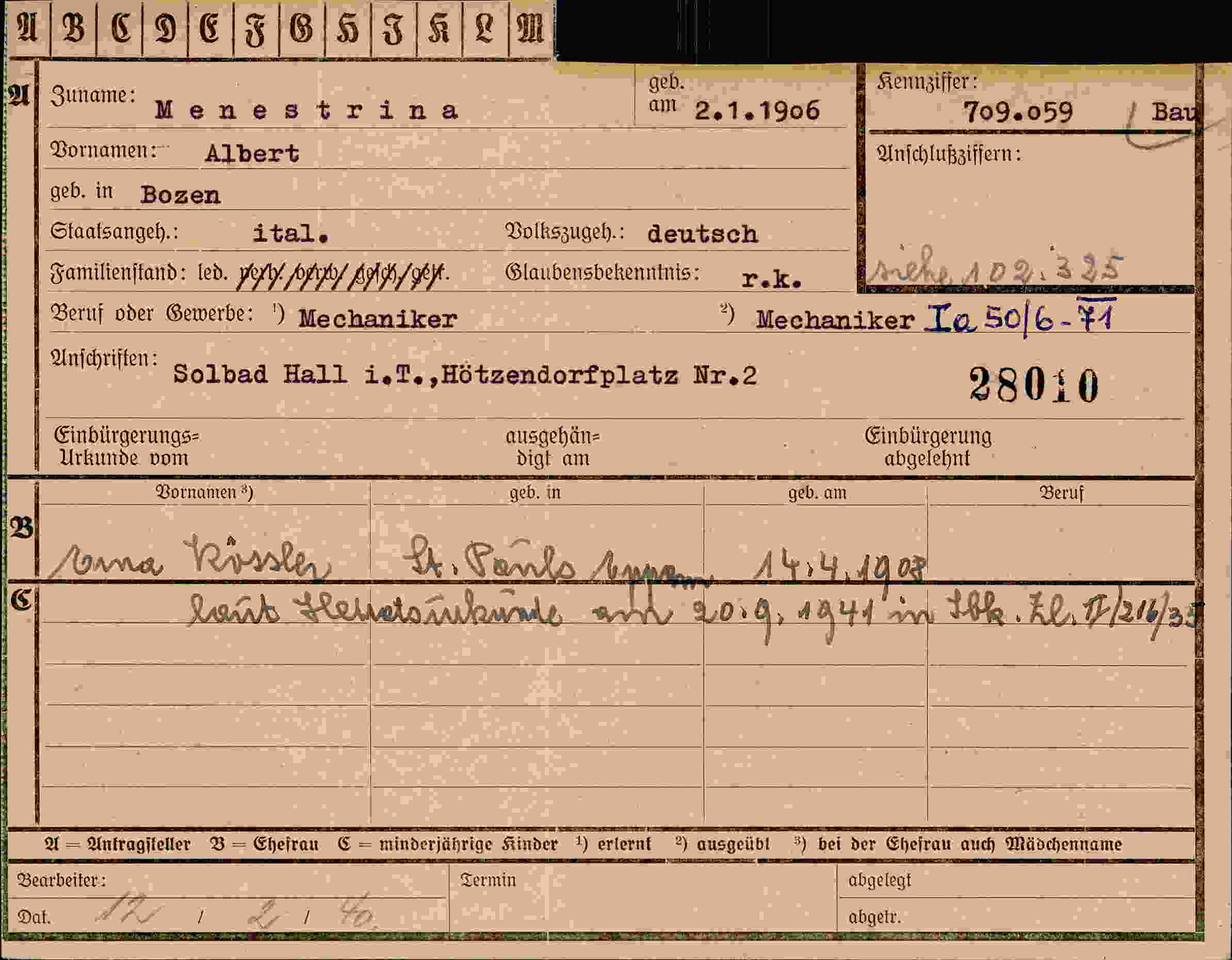 Dokument für Albert Menestrina