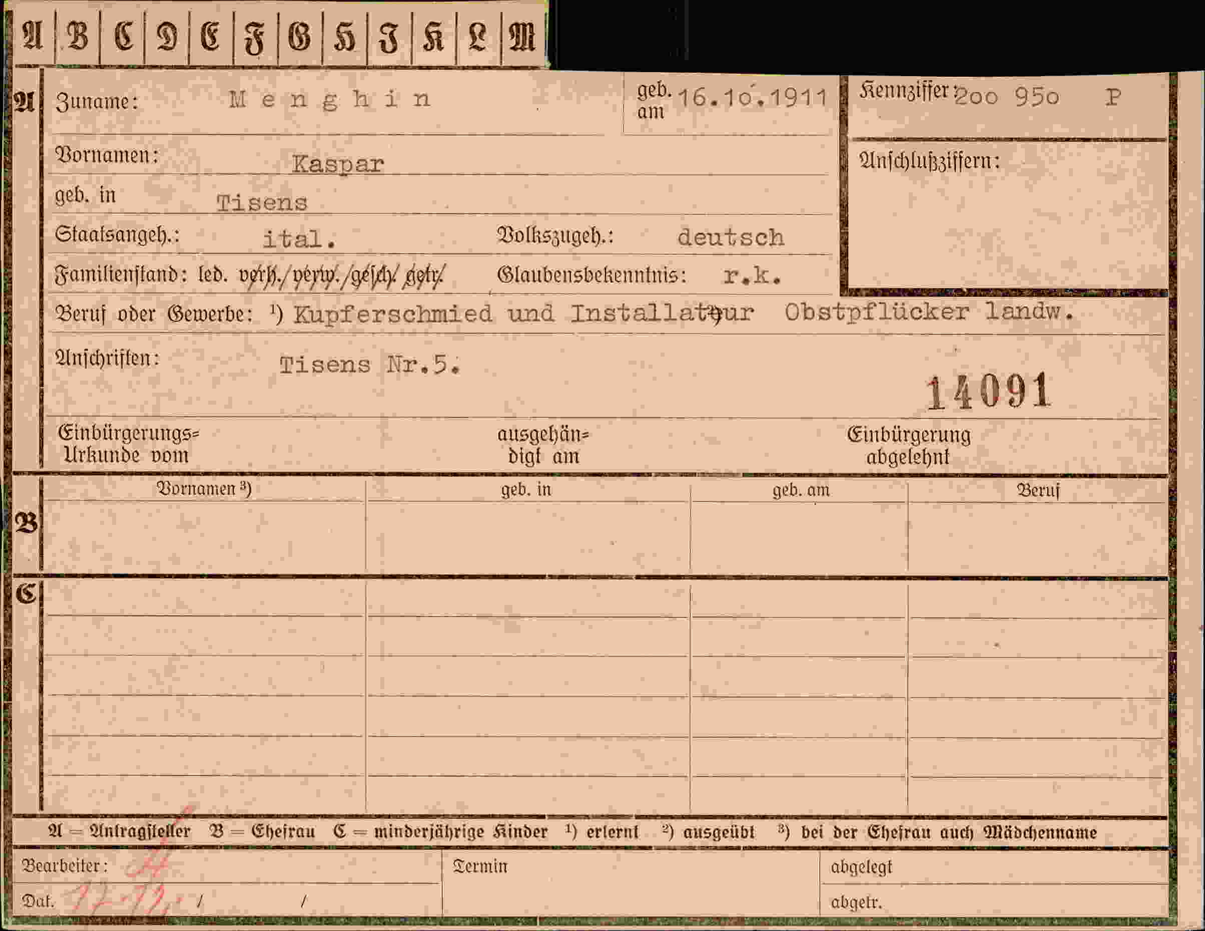 Dokument für Kaspar Menghin