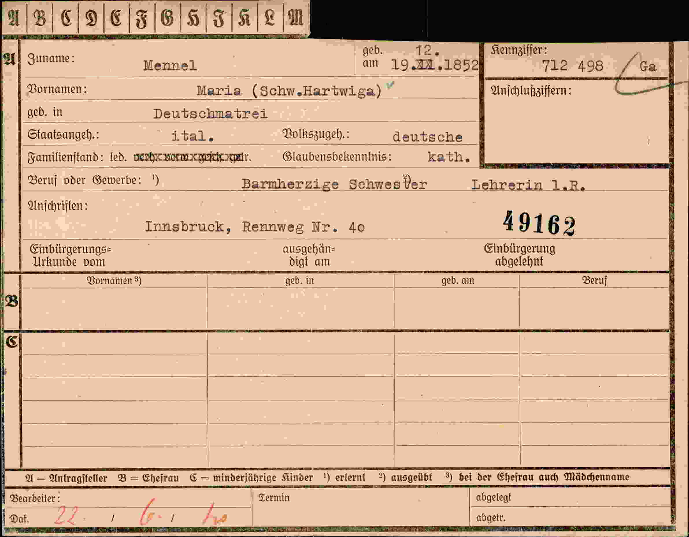 Dokument für Maria Mennel