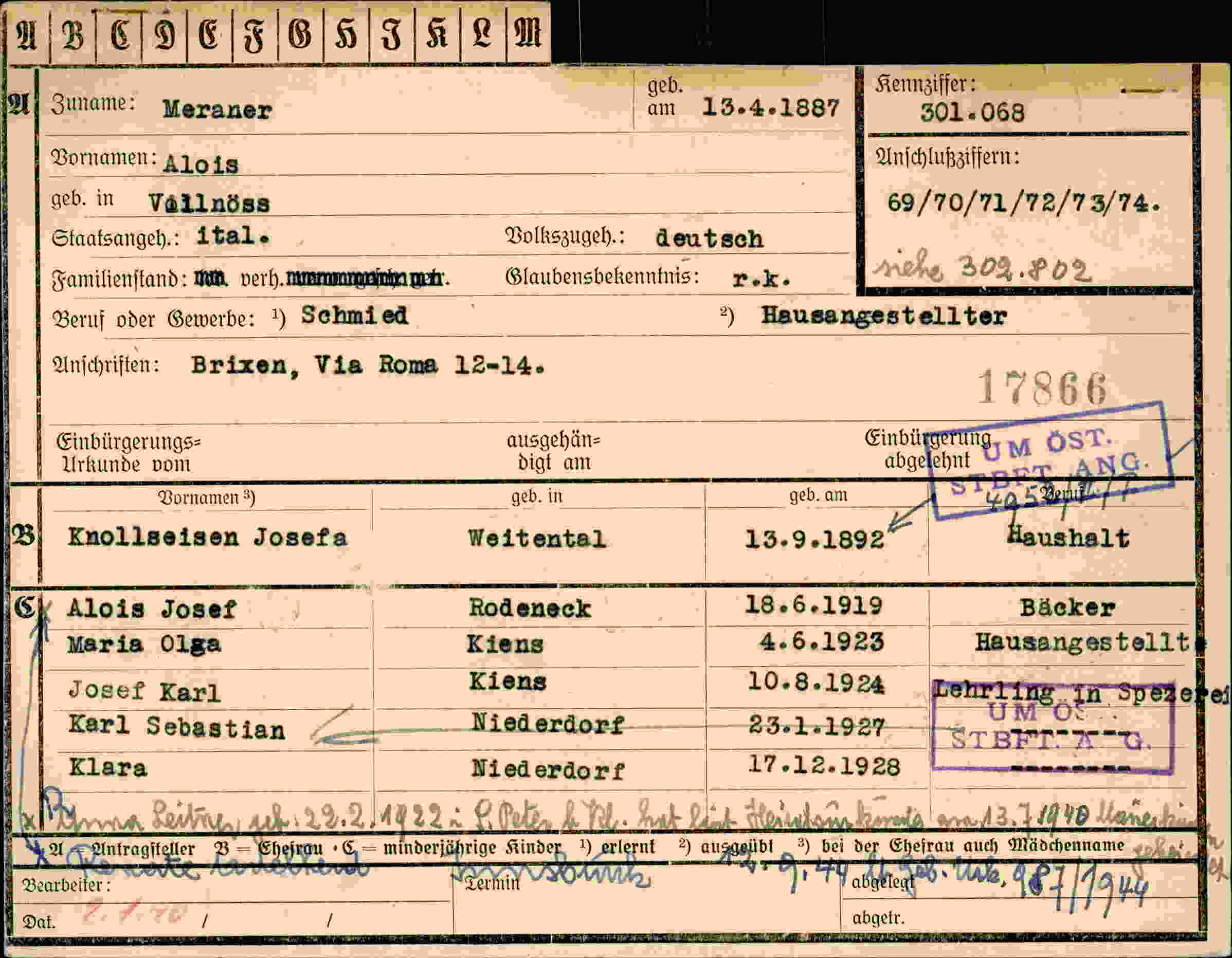 Dokument für Alois Meraner