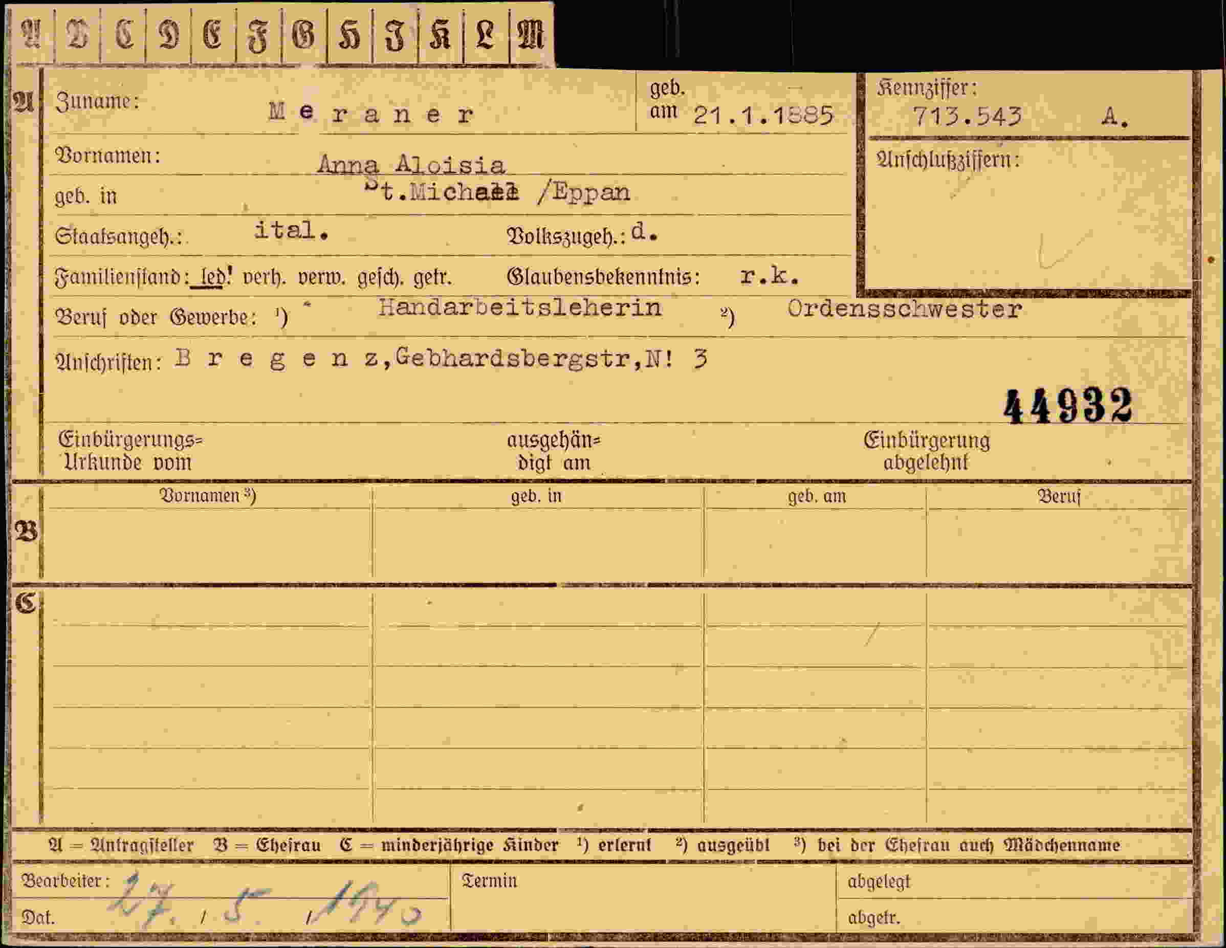 Dokument für Anna Aloisia Meraner