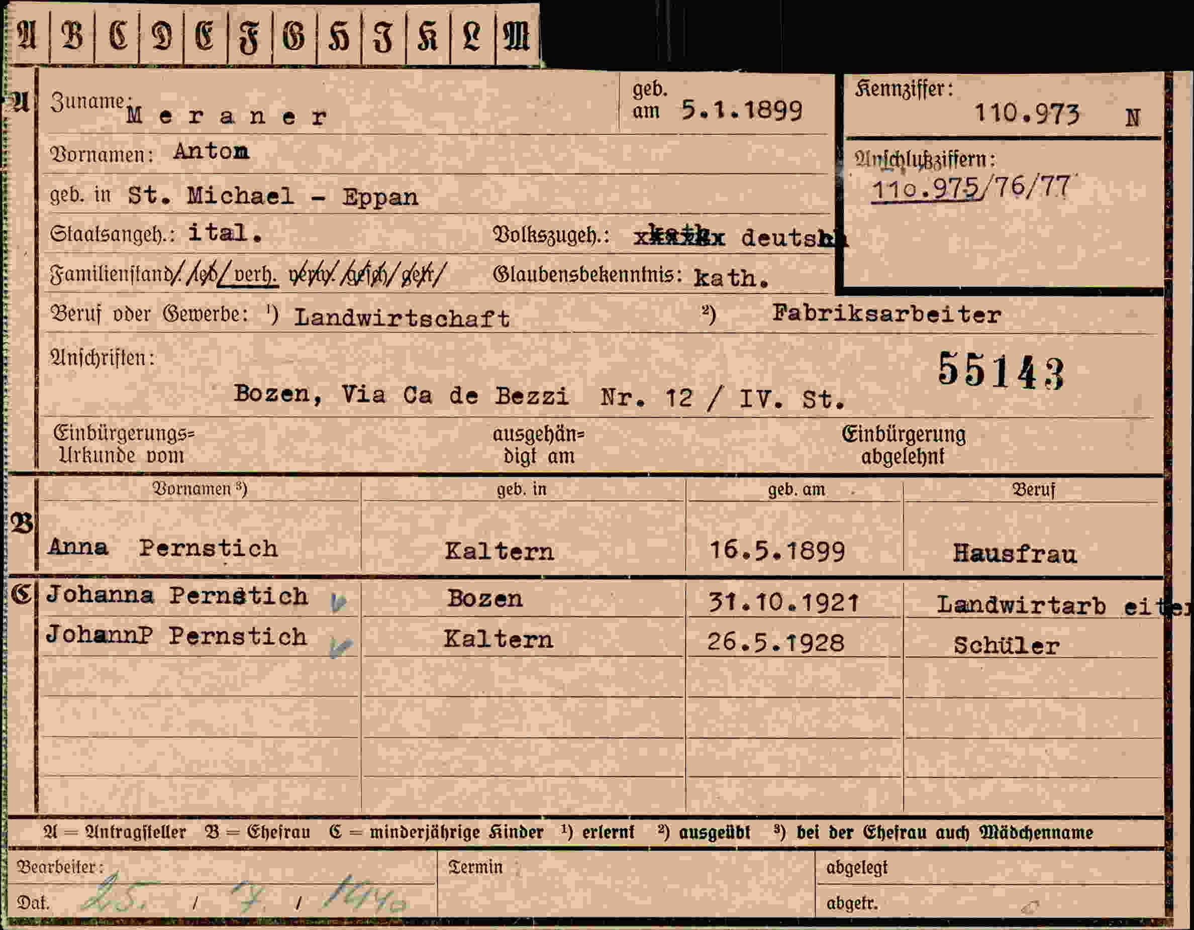 Vorderseite des Dokuments