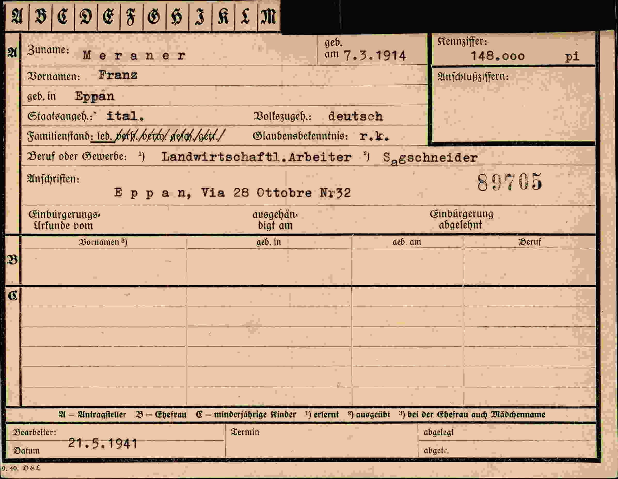 Vorderseite des Dokuments