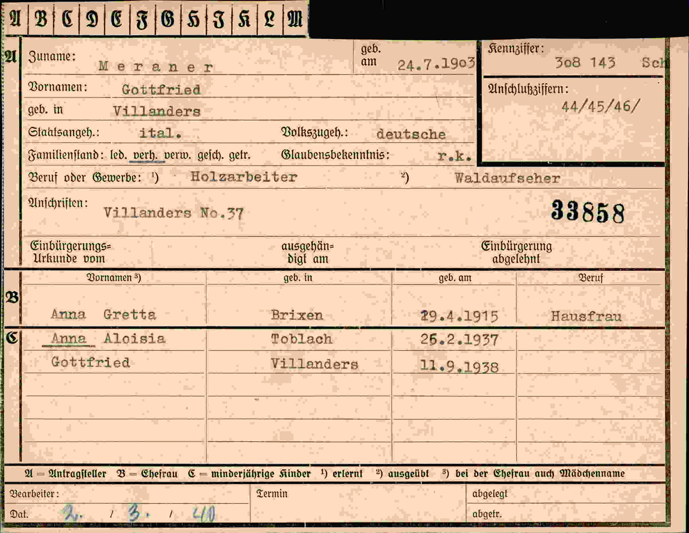 Dokument für Gottfried Meraner