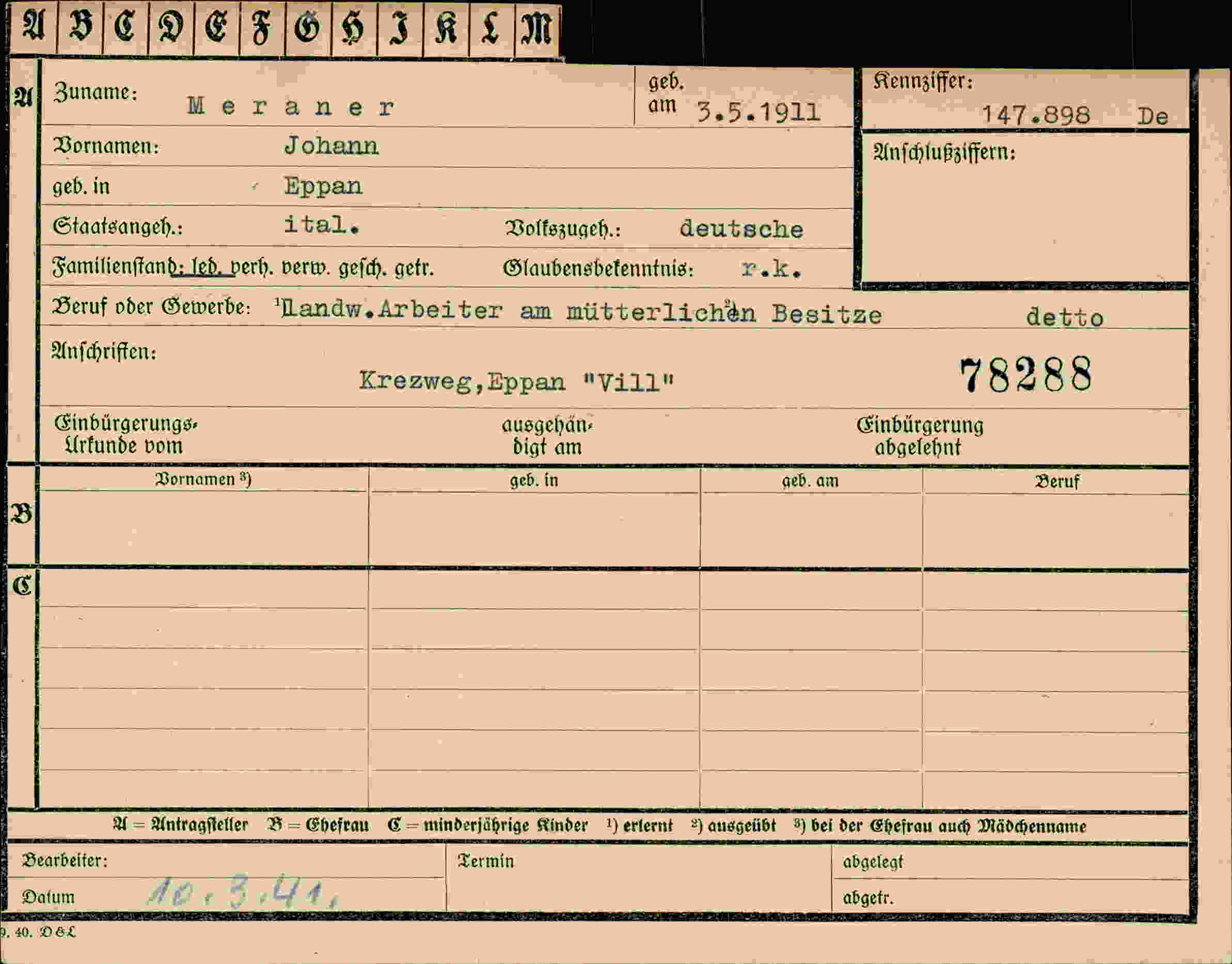 Dokument für Johann Meraner