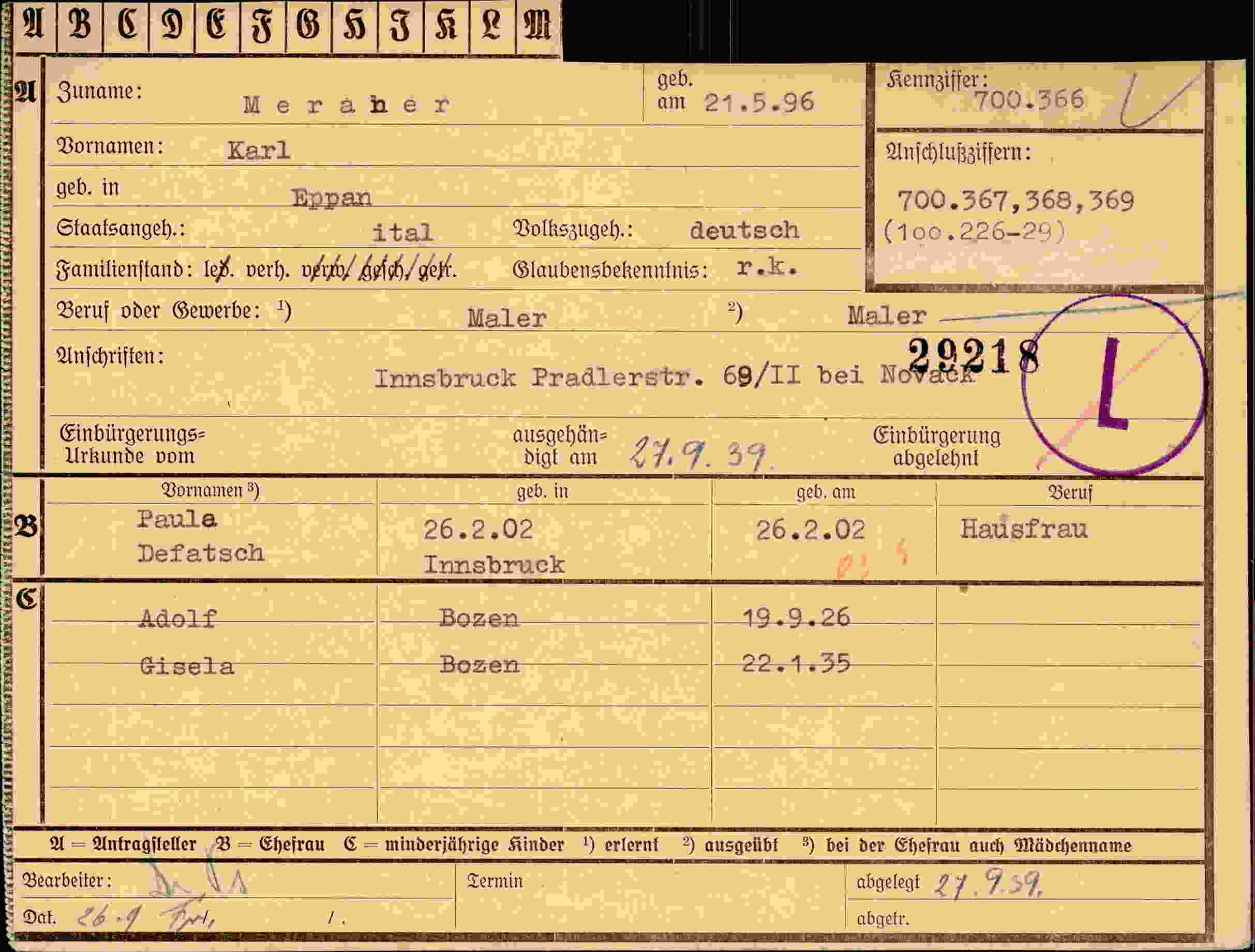 Dokument für Karl Meraher
