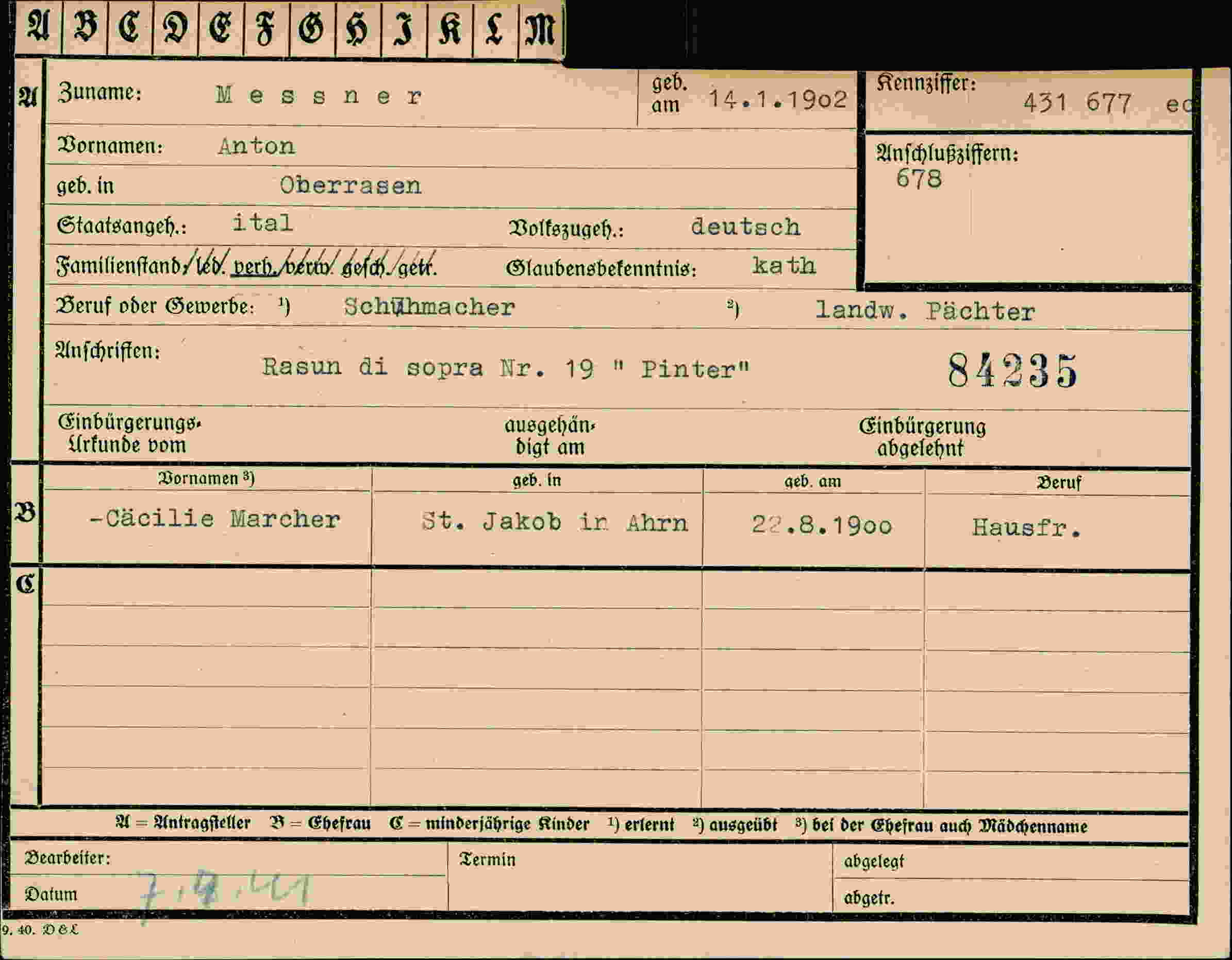 Vorderseite des Dokuments