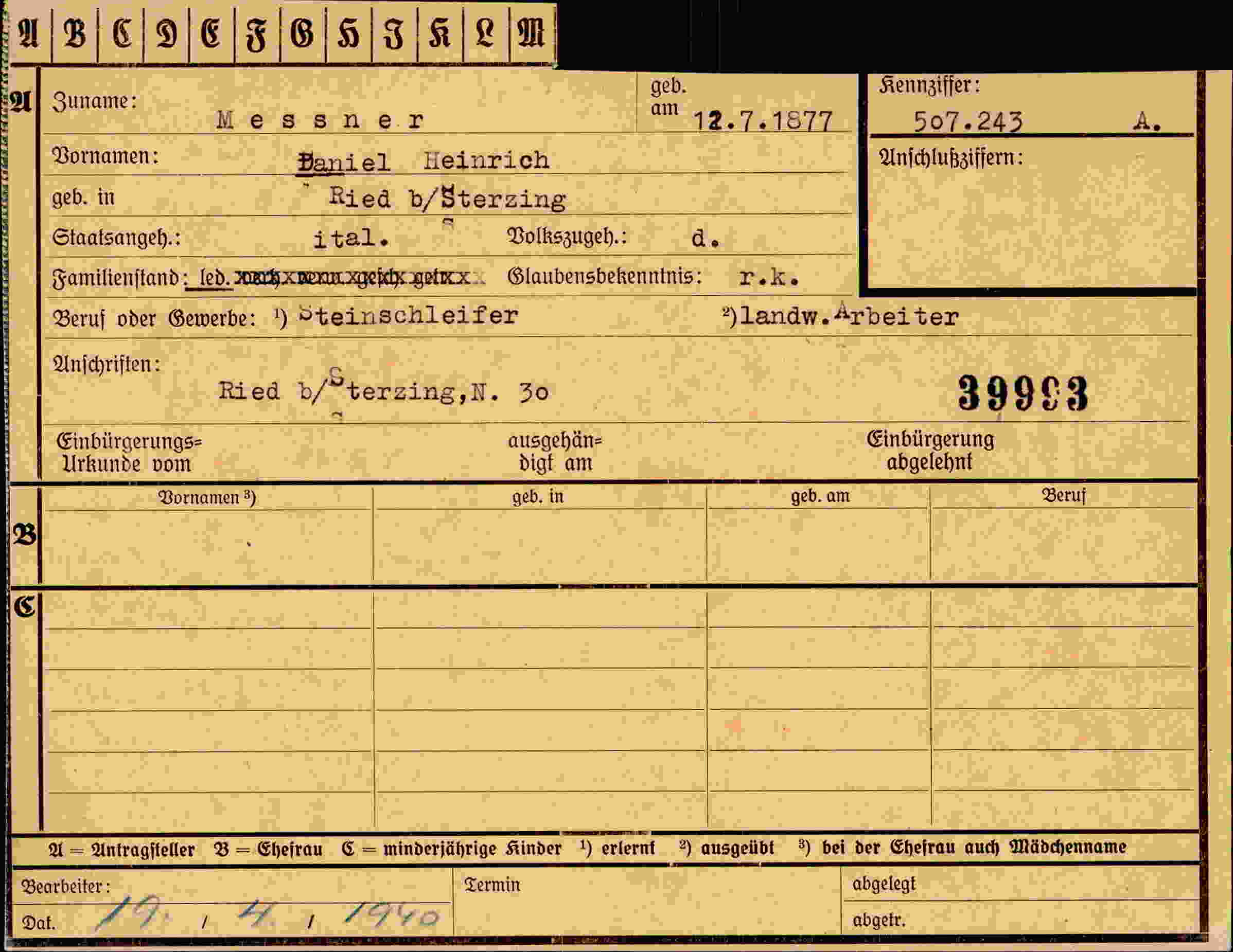 Dokument für Daniel Heinrich Messner