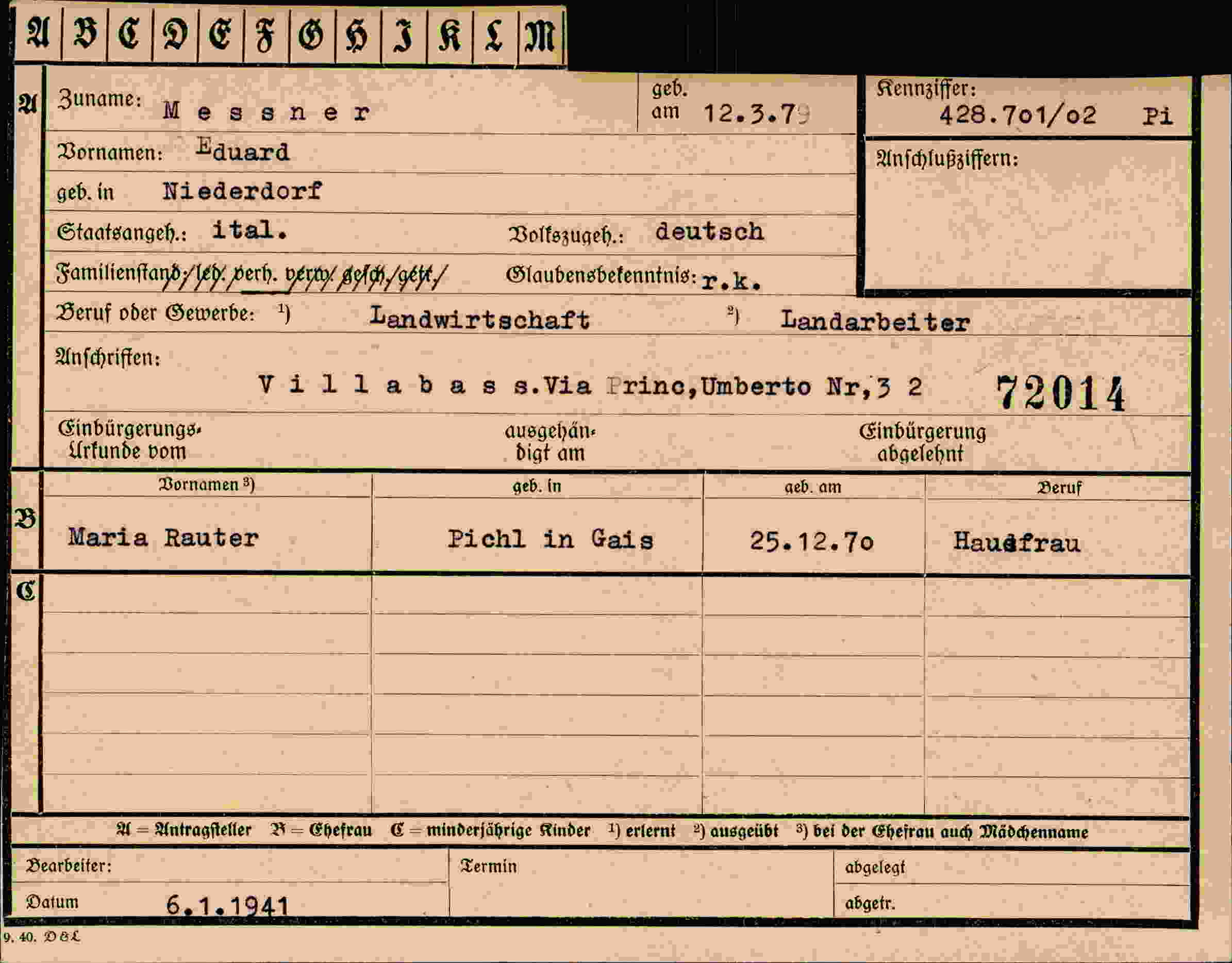 Vorderseite des Dokuments