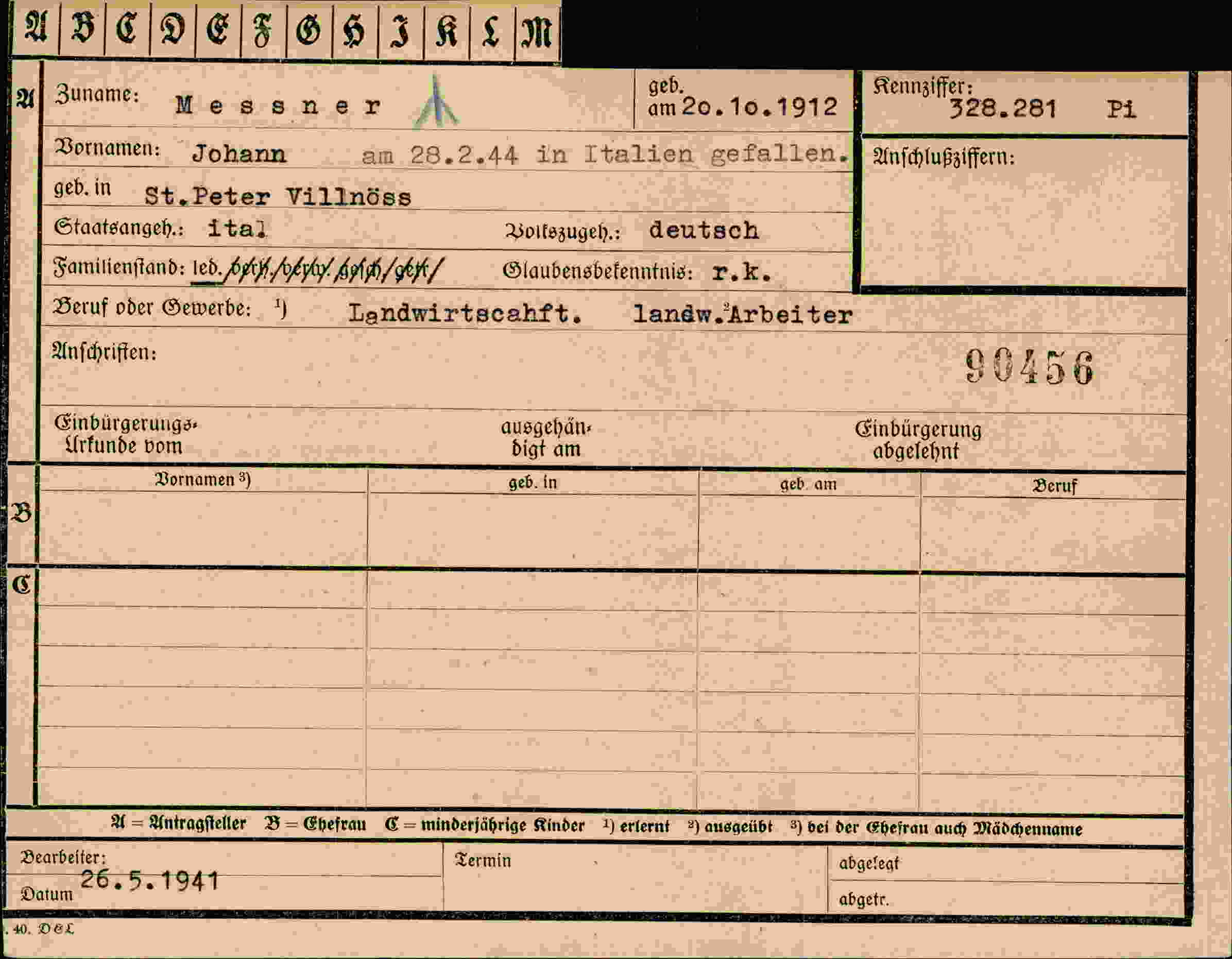 Dokument für Johann Messner