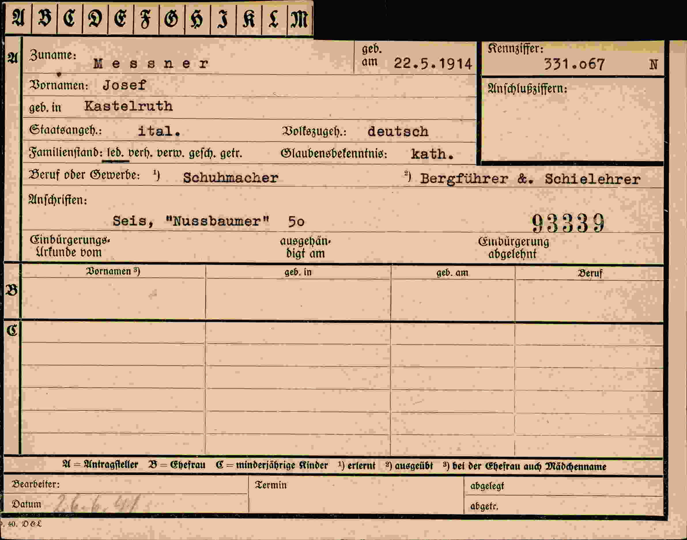 Vorderseite des Dokuments
