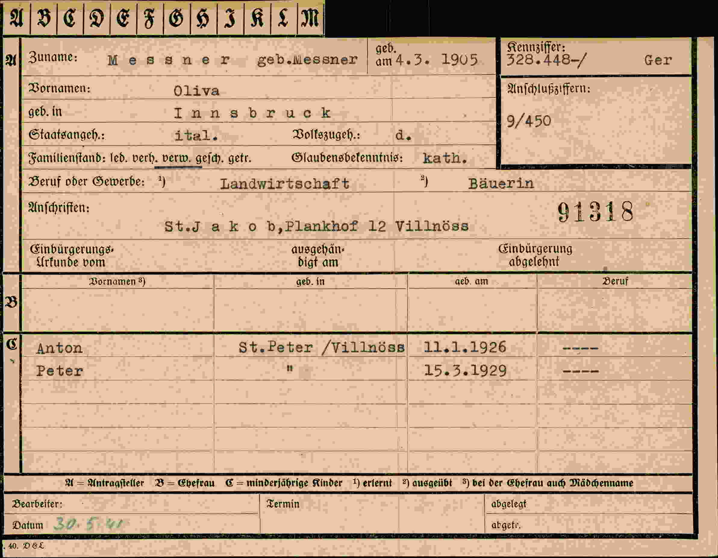 Vorderseite des Dokuments