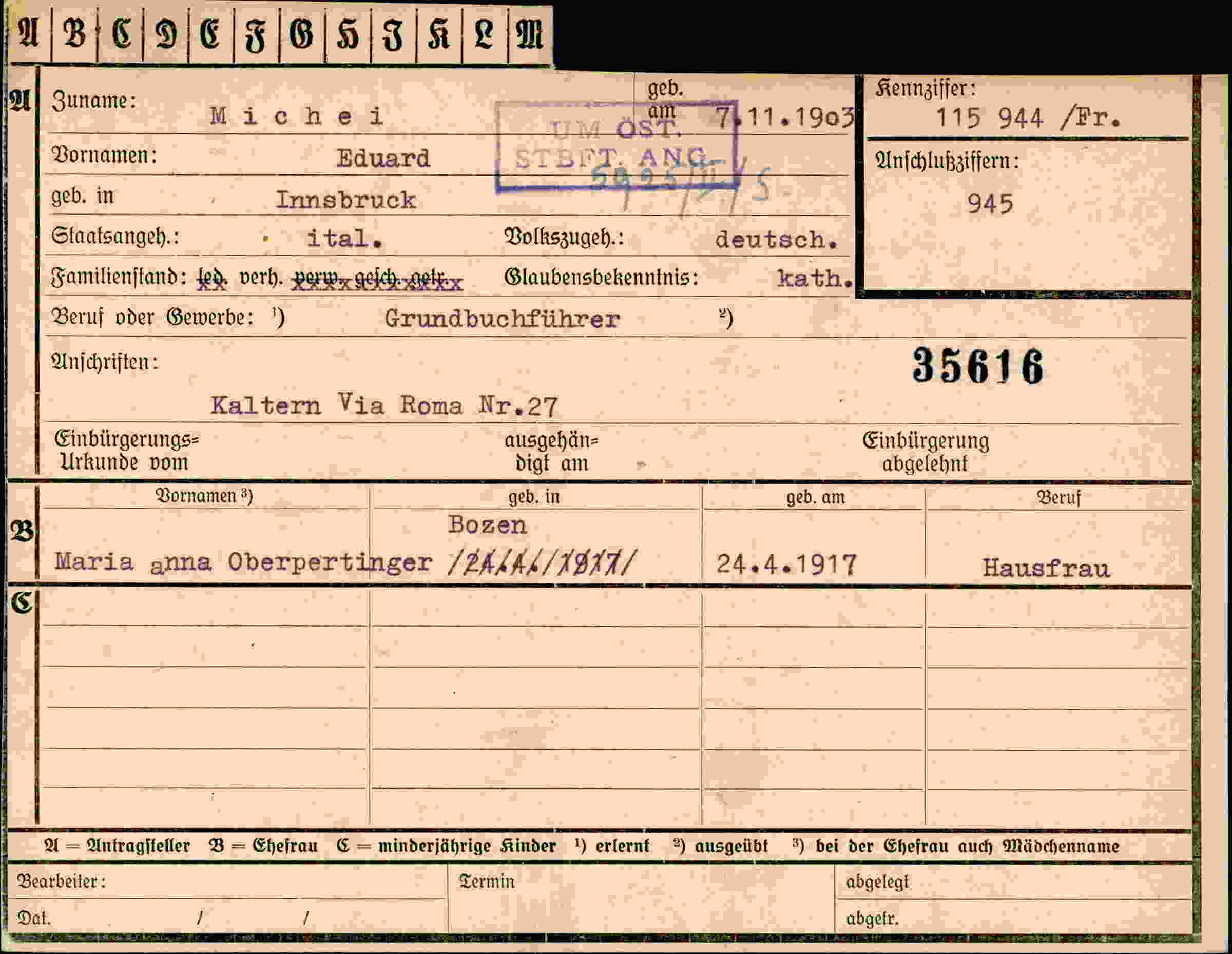 Dokument für Eduard Michei