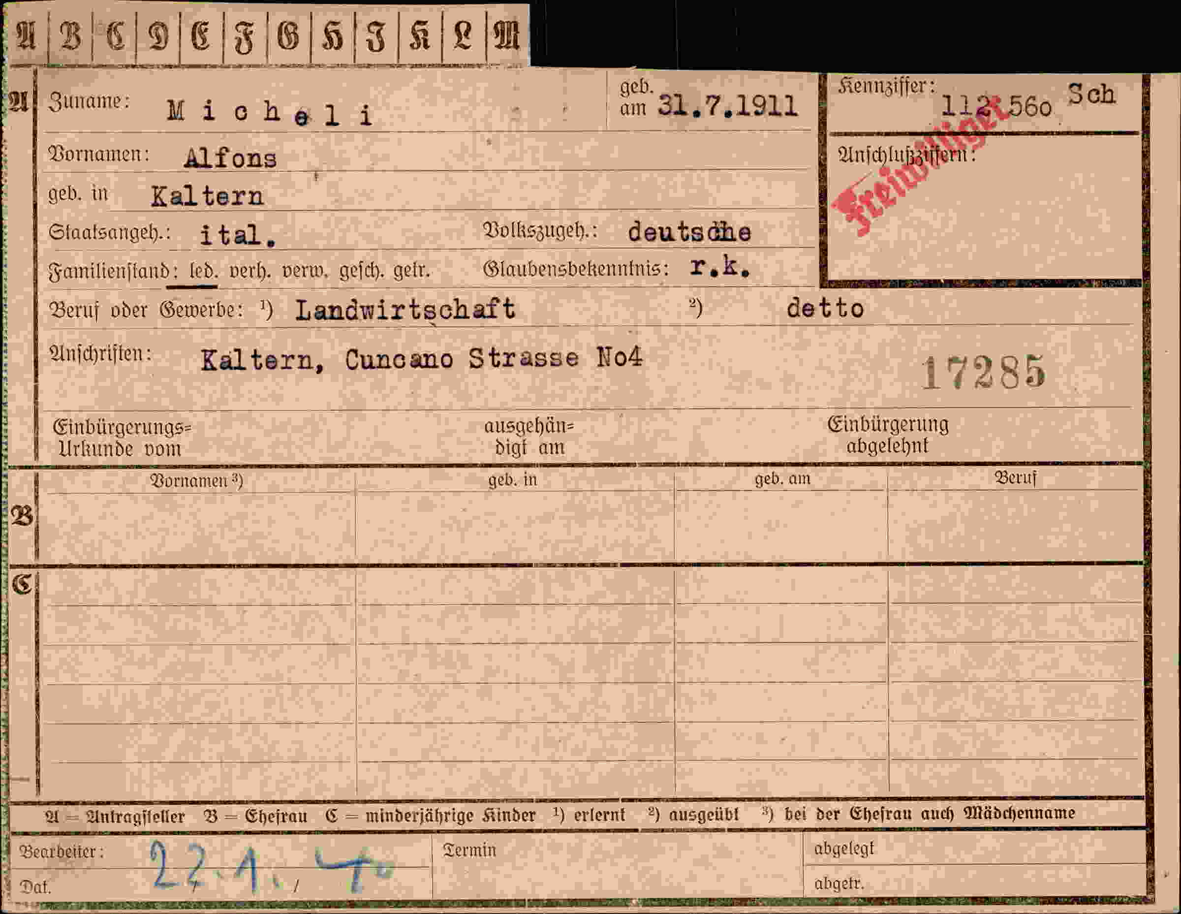 Dokument für Alfred Micheli
