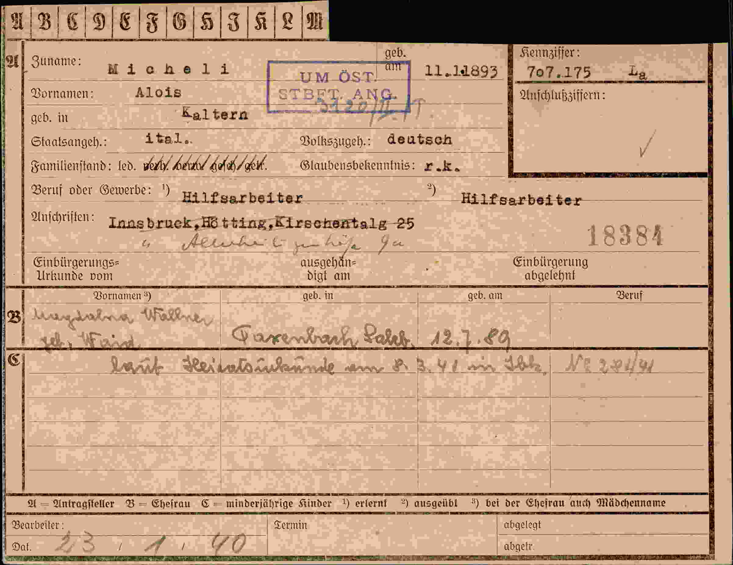 Vorderseite des Dokuments