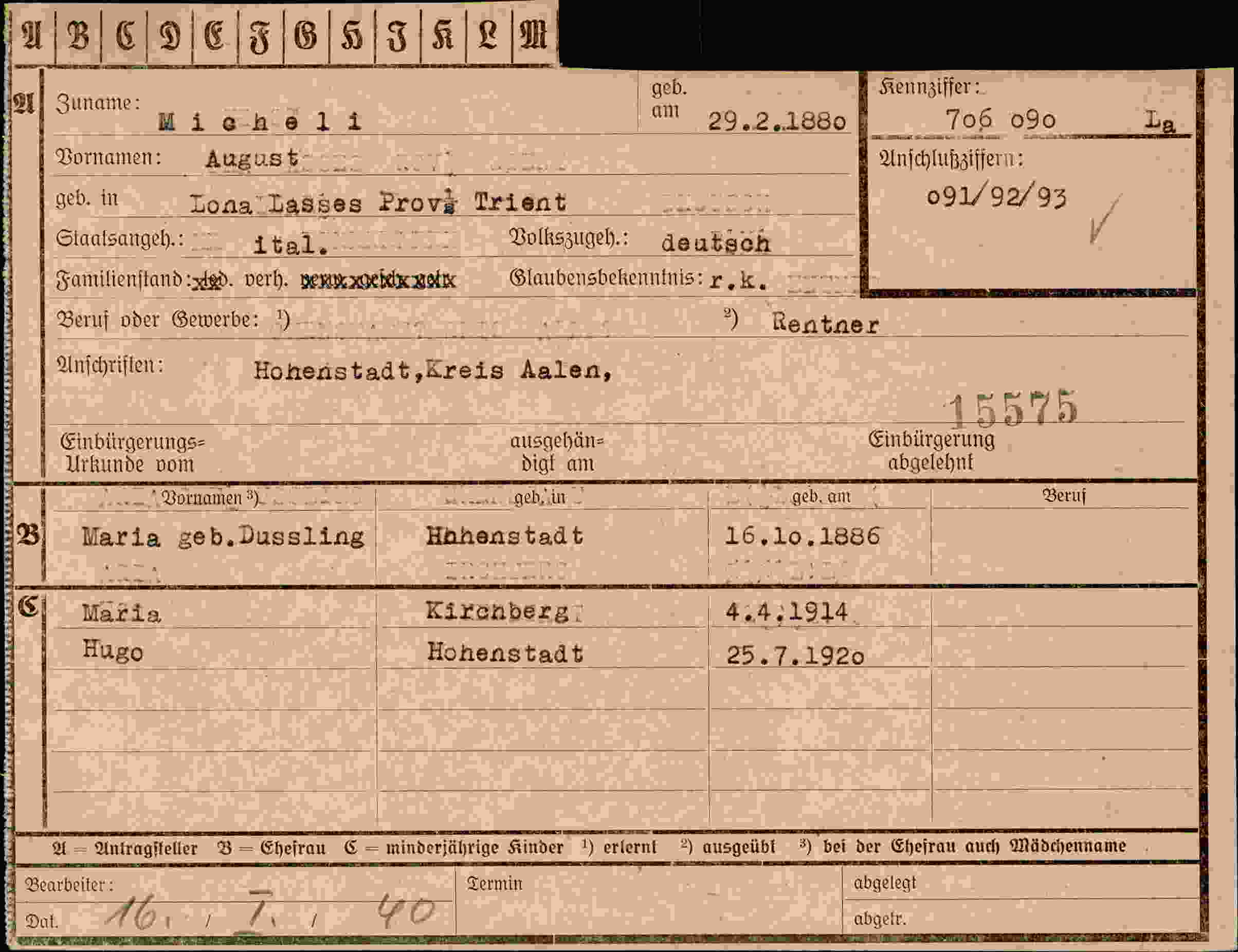 Vorderseite des Dokuments