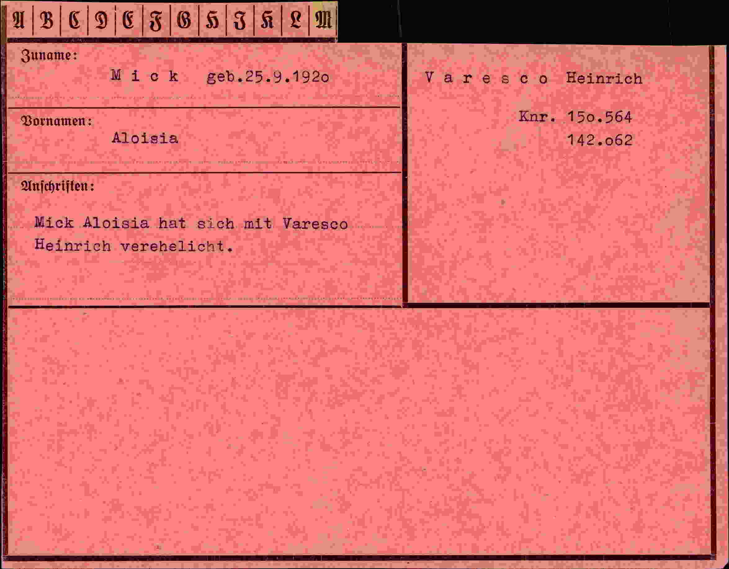 Dokument für Aloisia Mick