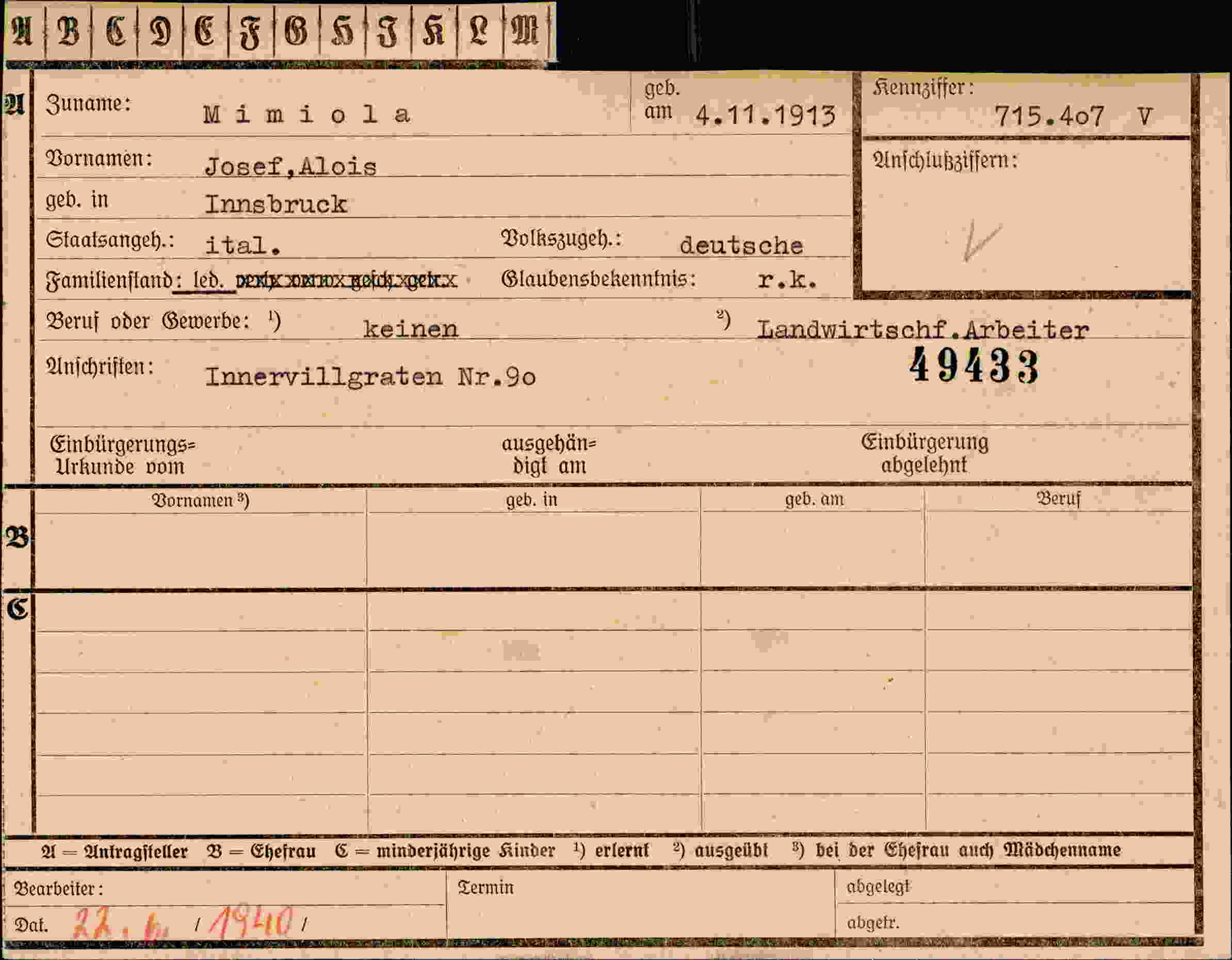 Dokument für Josef Aloi Mimiola