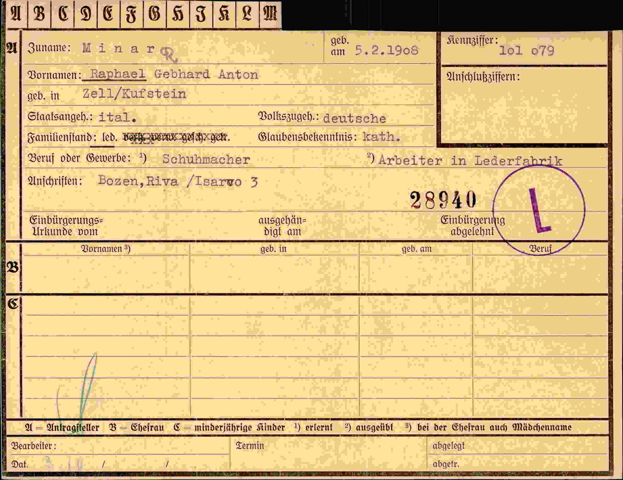 Dokument für Gebhard Anton Minaro