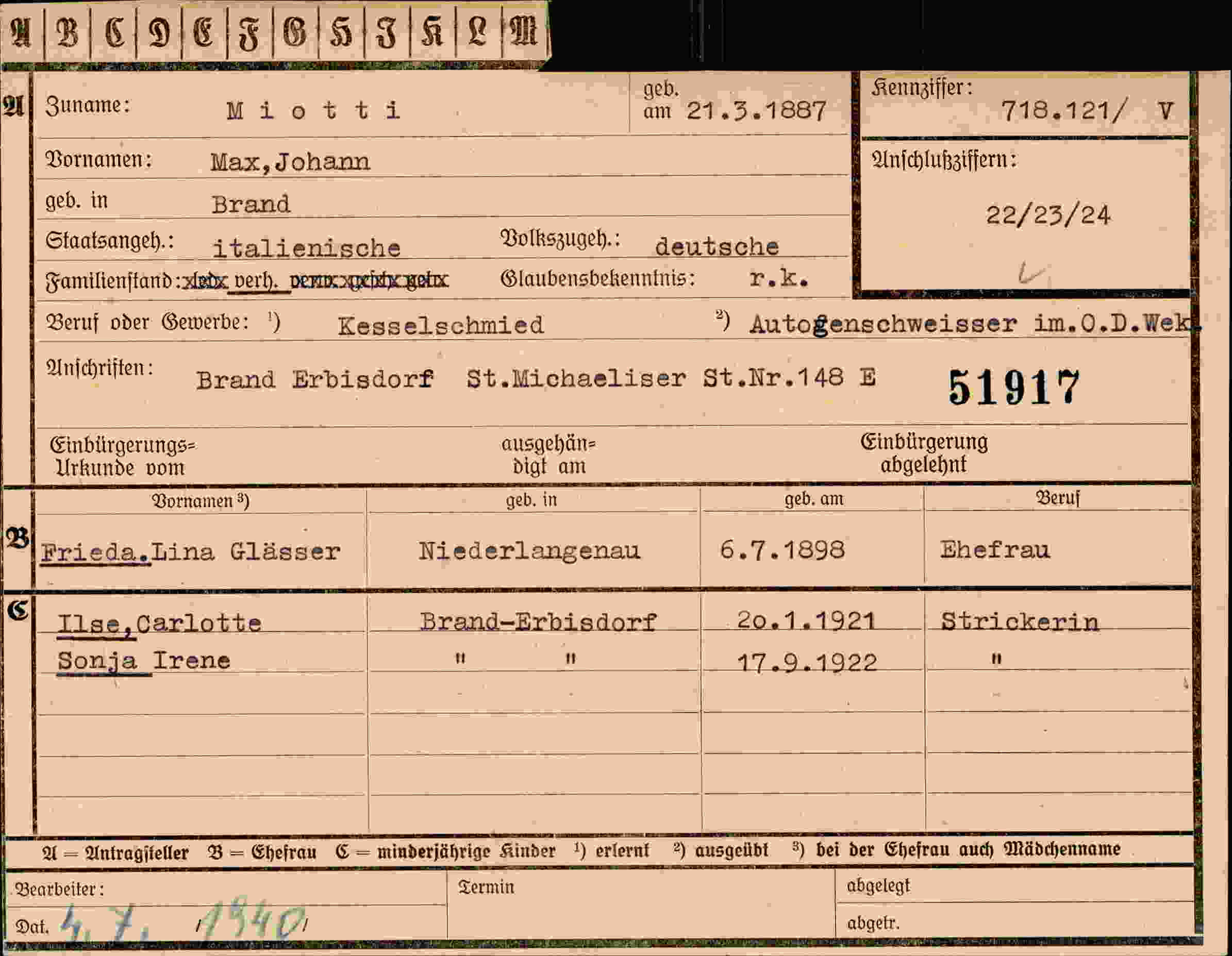 Dokument für Max Johann Miotti