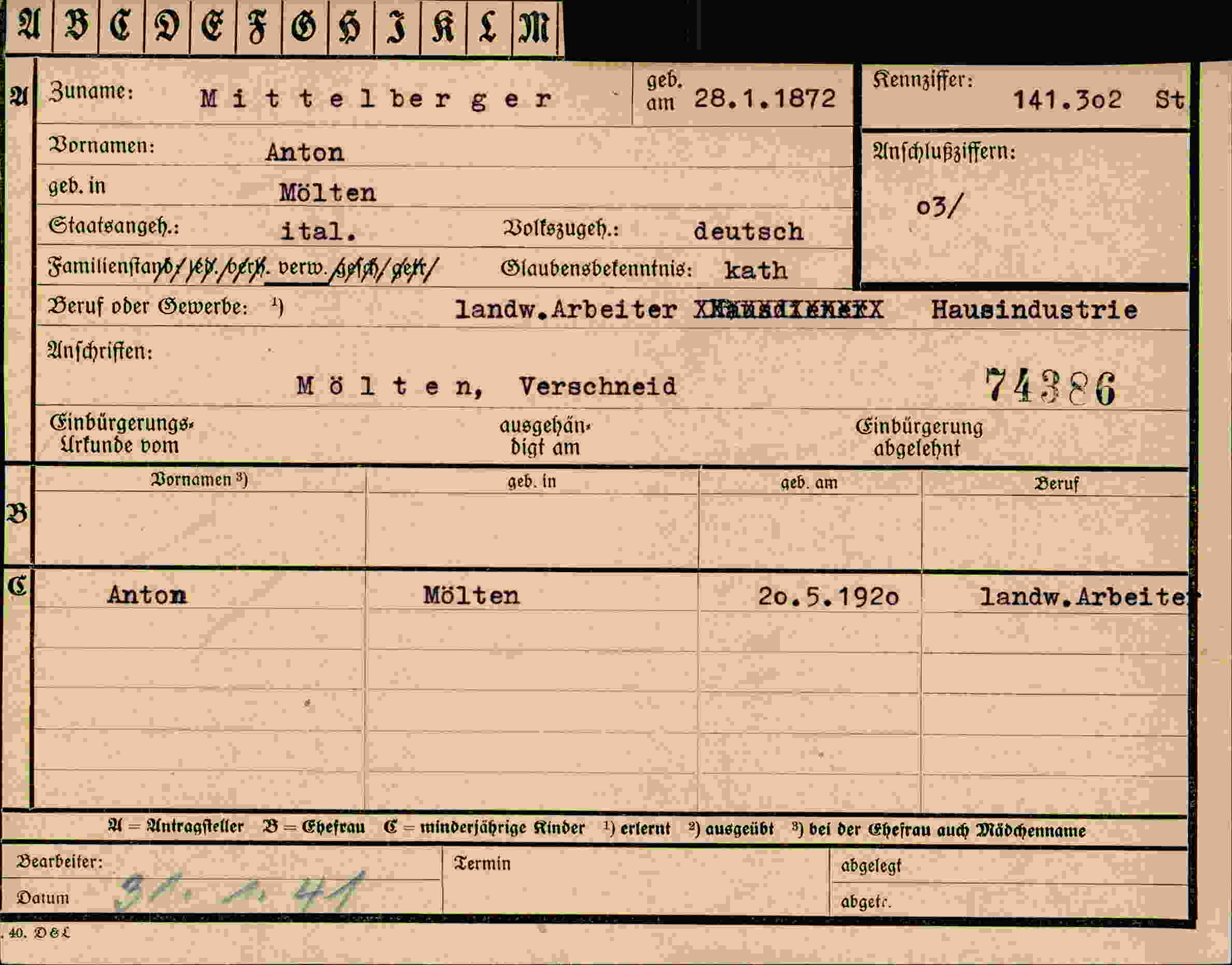 Dokument für Anton Mittelberger