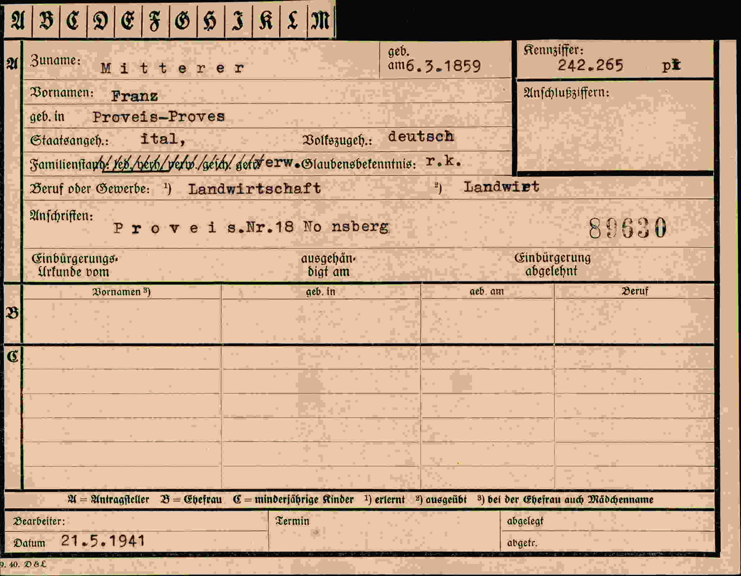 Vorderseite des Dokuments