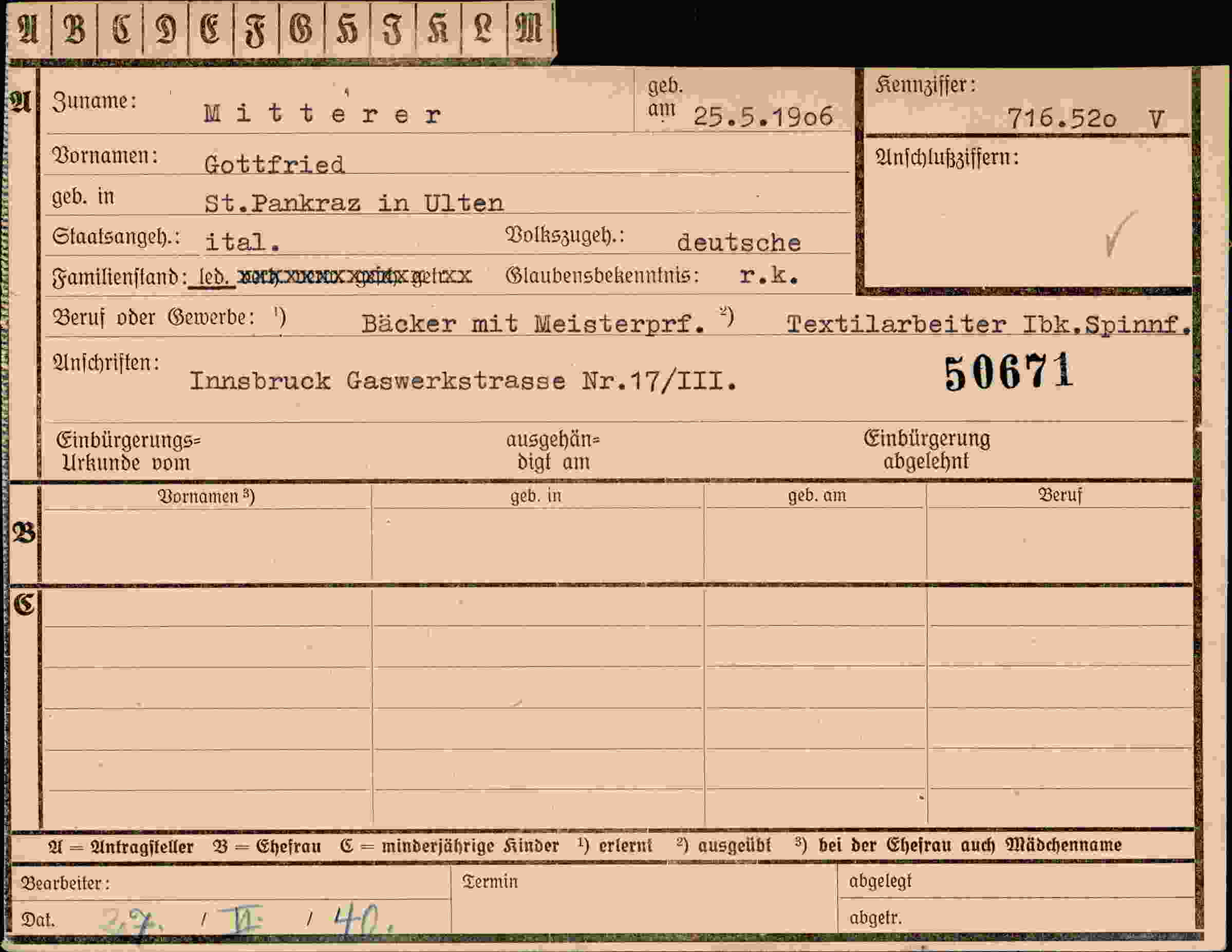 Dokument für Gottfried Mitterer