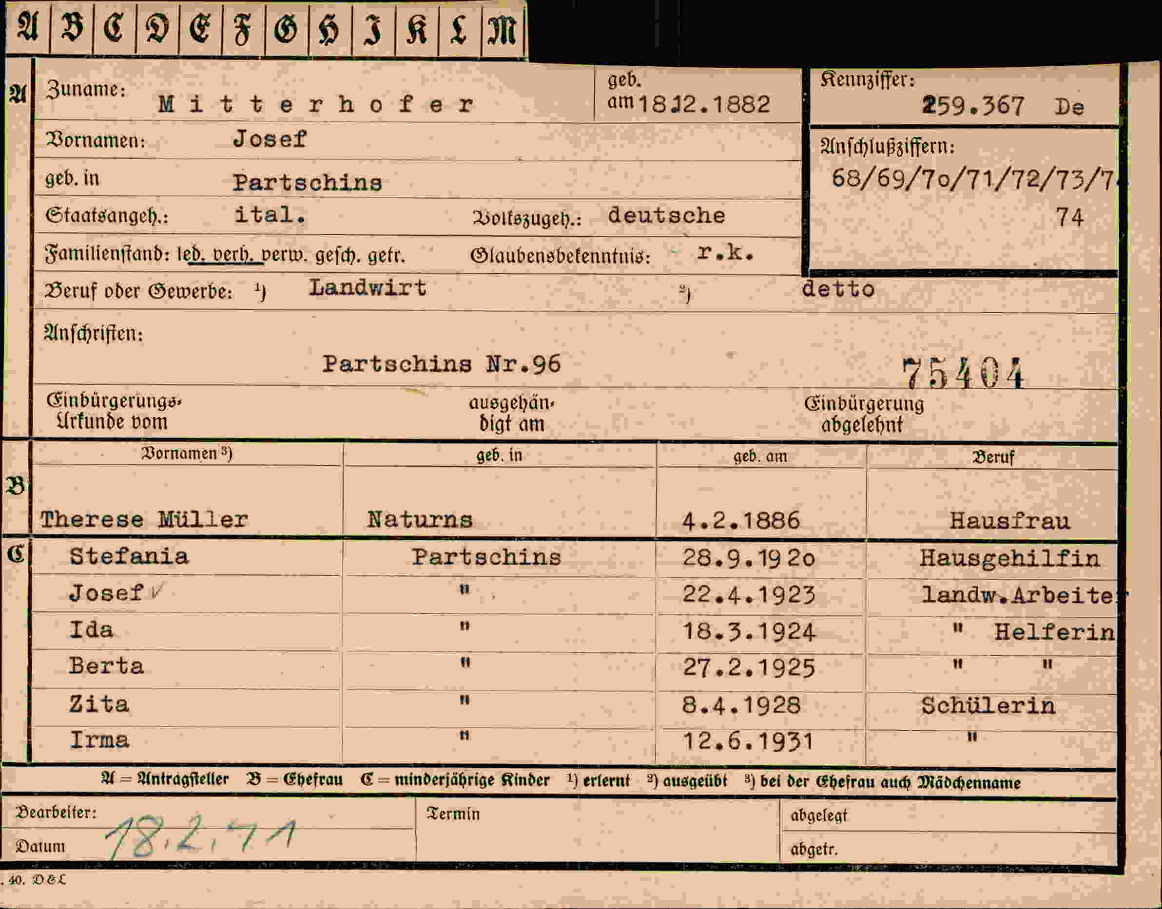 Vorderseite des Dokuments