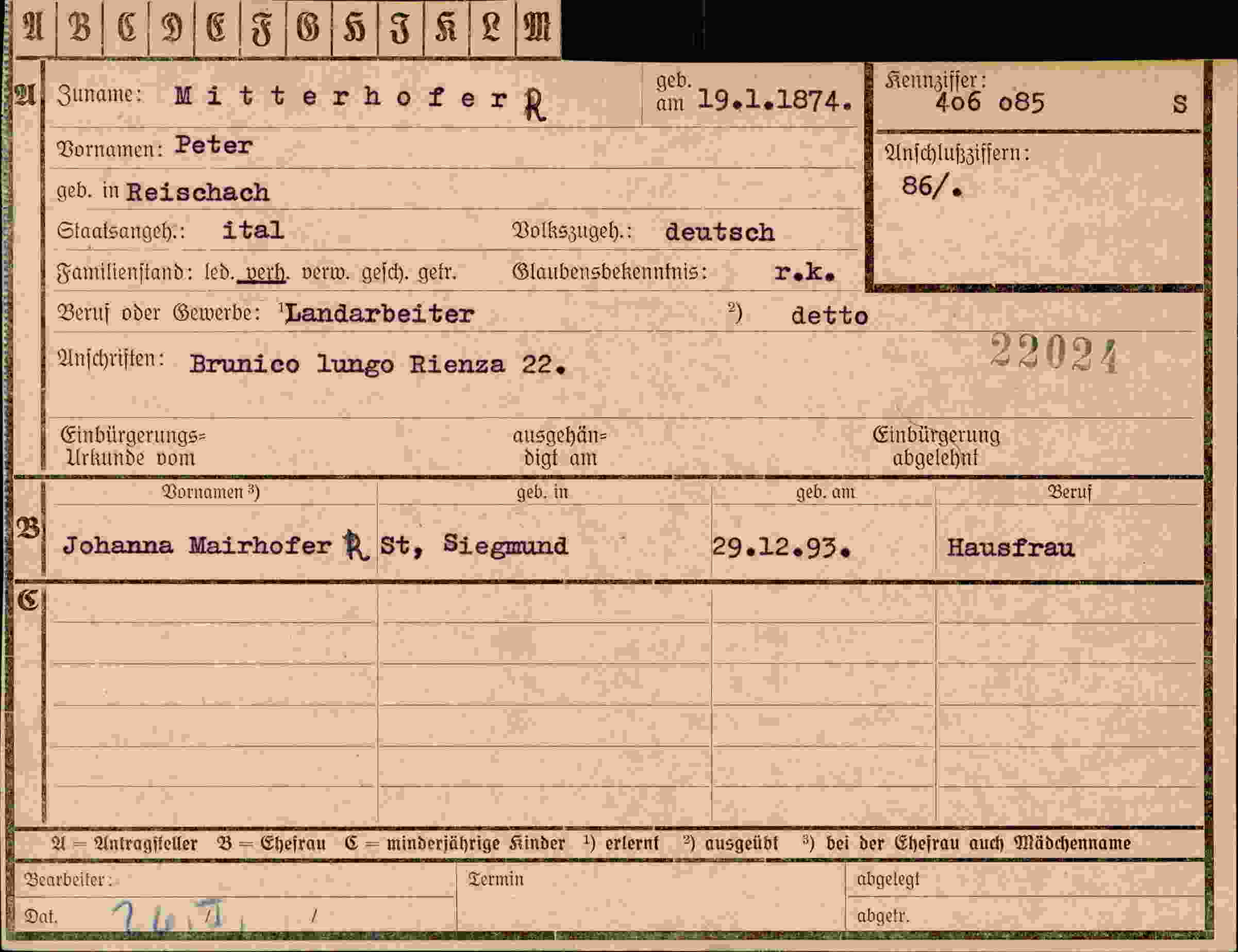Vorderseite des Dokuments