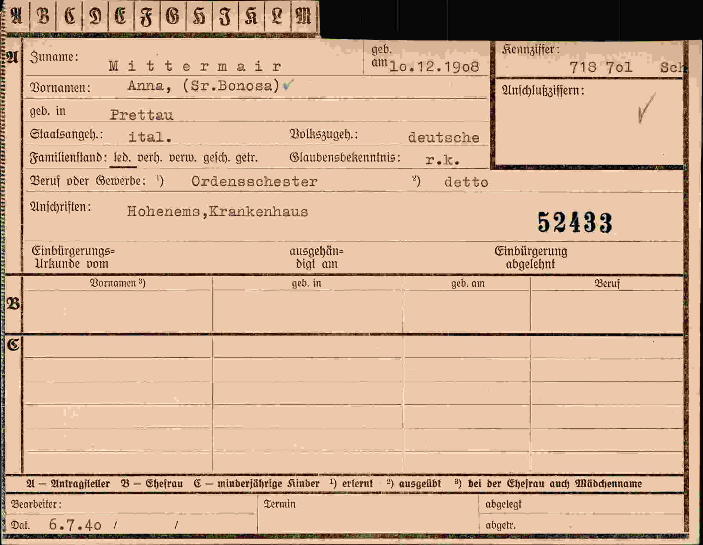 Vorderseite des Dokuments