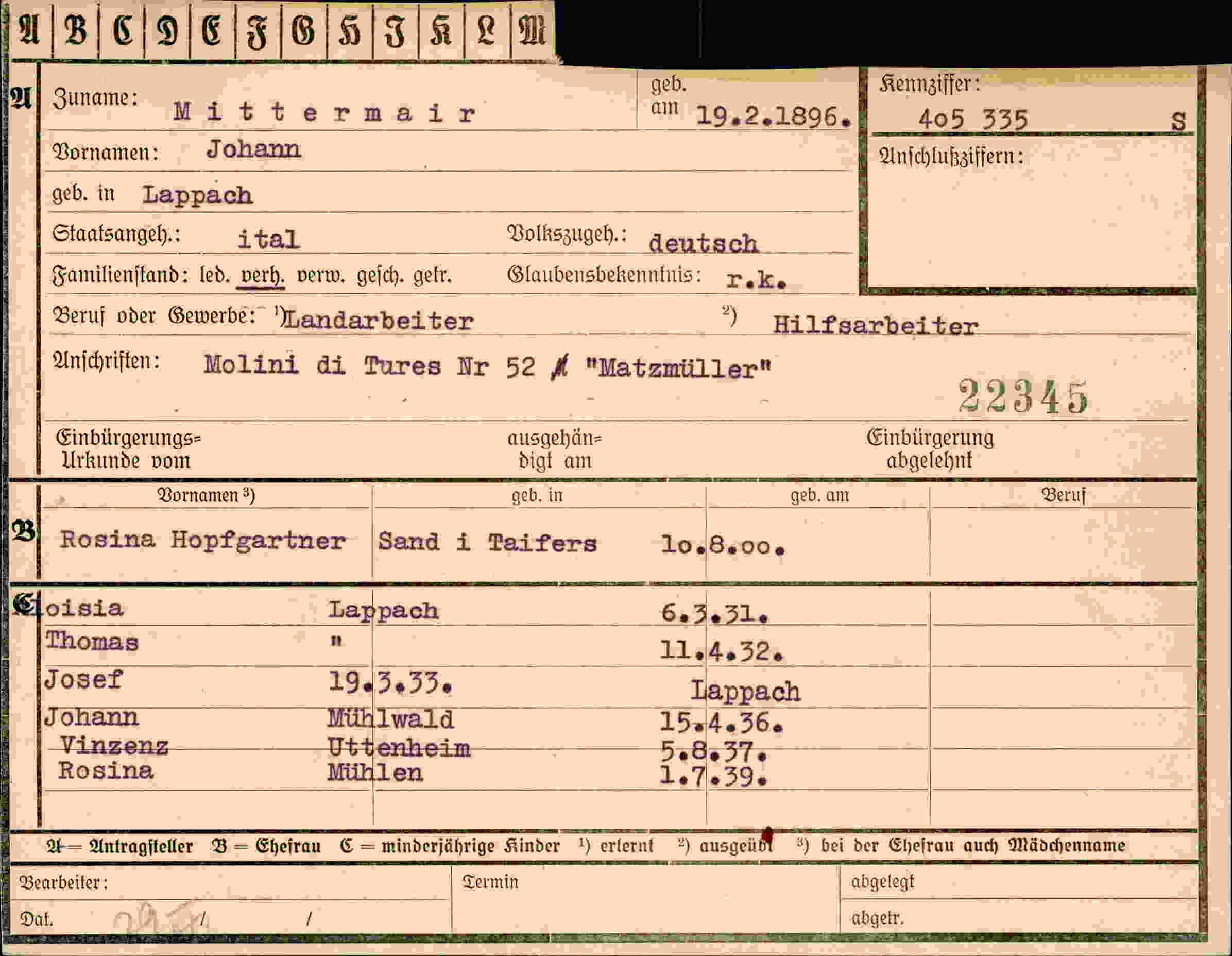 Vorderseite des Dokuments