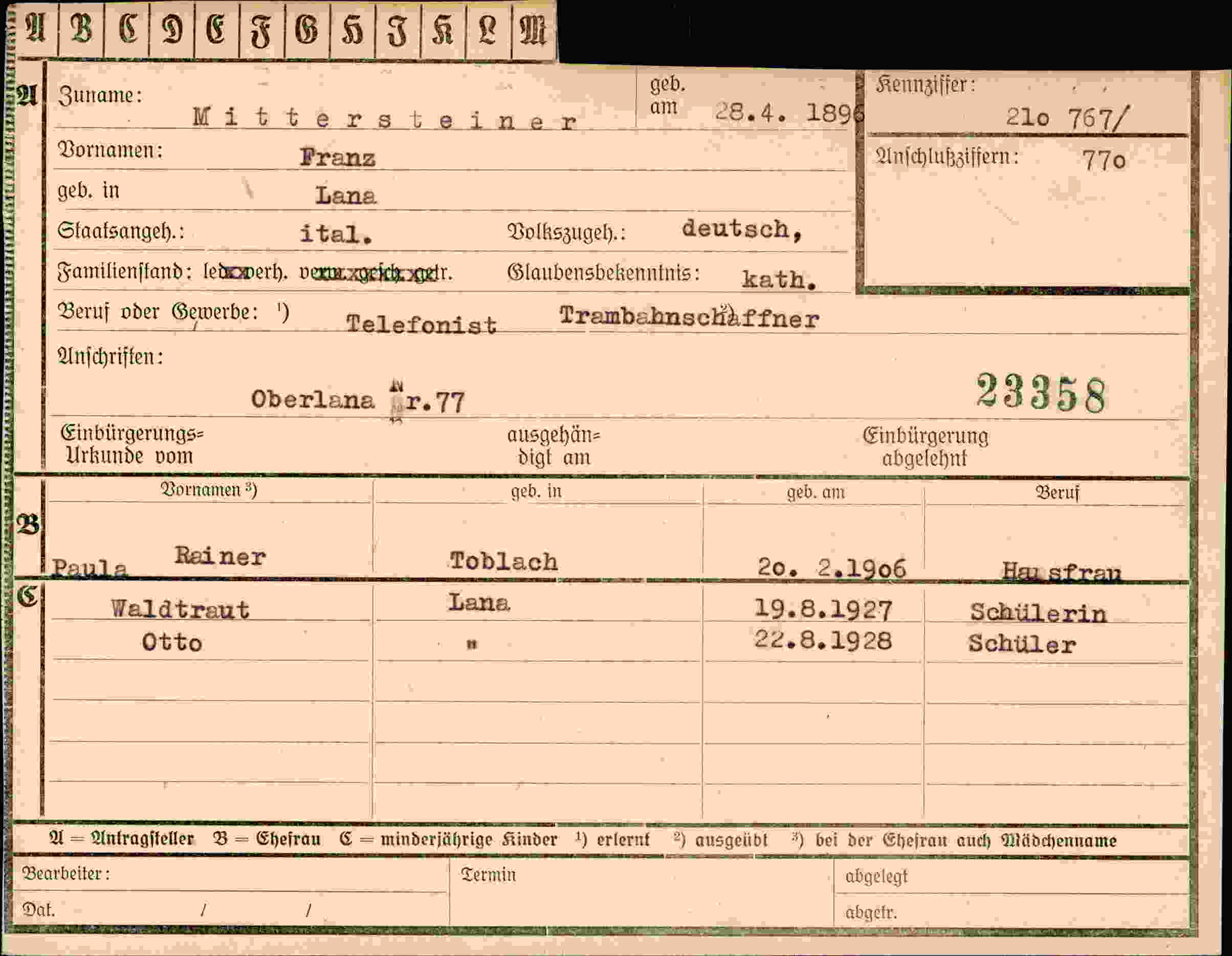 Dokument für Franz Mittersteiner