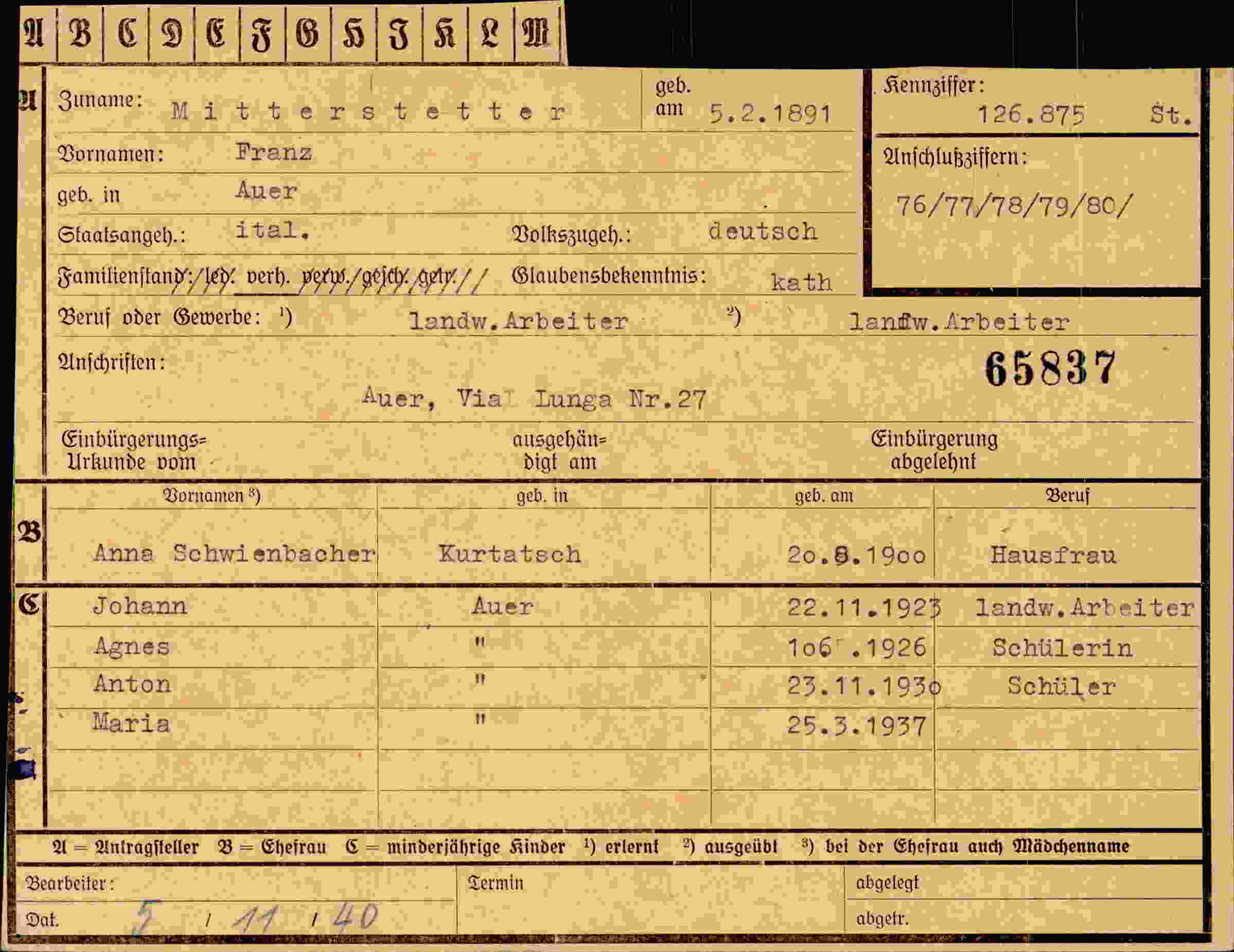 Vorderseite des Dokuments