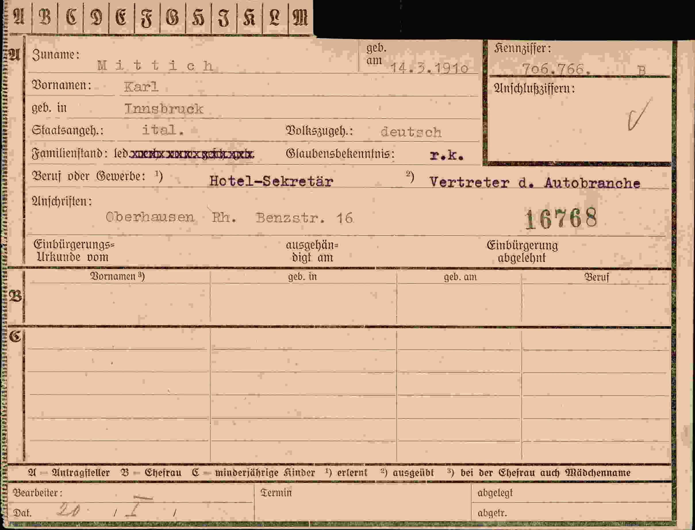 Vorderseite des Dokuments
